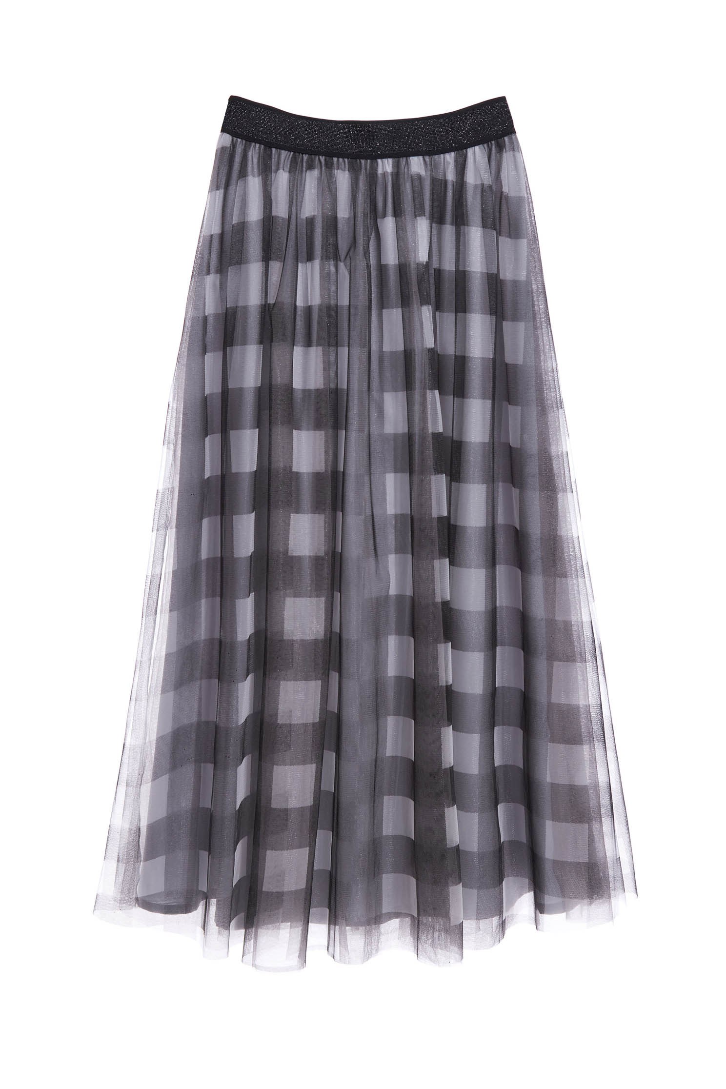 Black White Big Checkered SkirtClassic check print tulle dress,Queen,Season (SS) Look,Plaid,iROO LIVE,Tutu skirts,Mesh fabric,Tulle skirts,Midi skirts