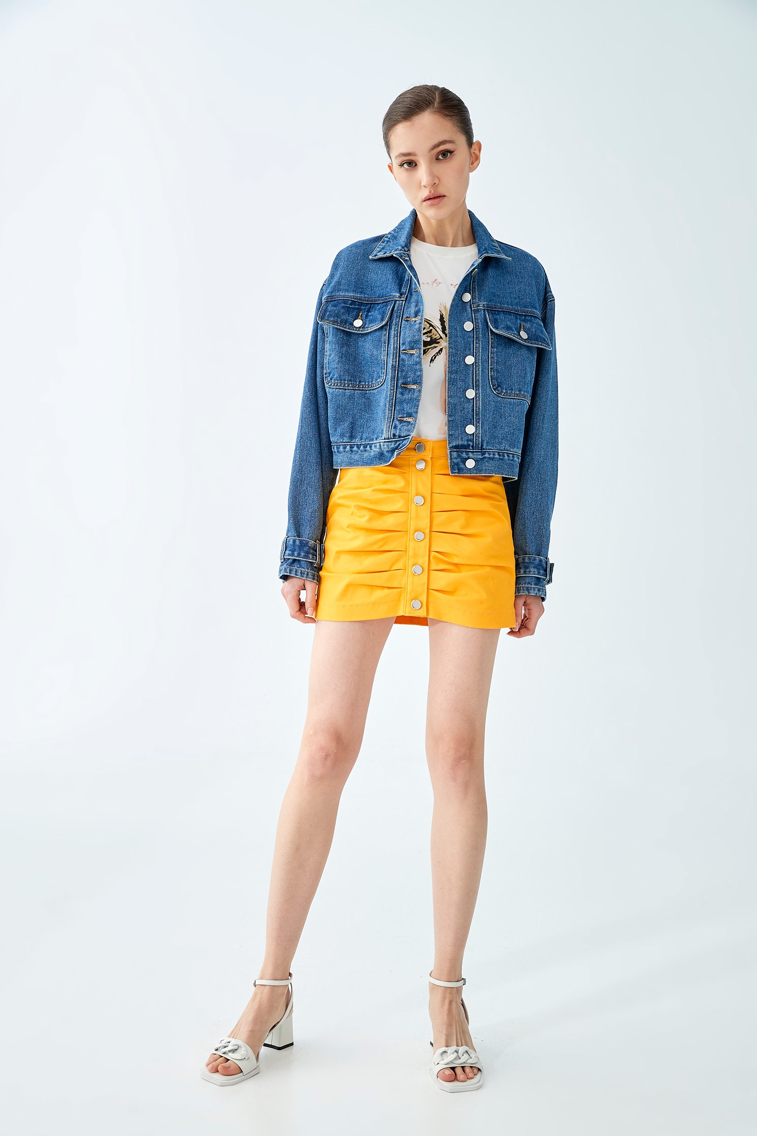 Pleated Orange Mini SkirtMini skirt with folded design,summer-special,Season (SS) Look,mothergift,Mini skirts