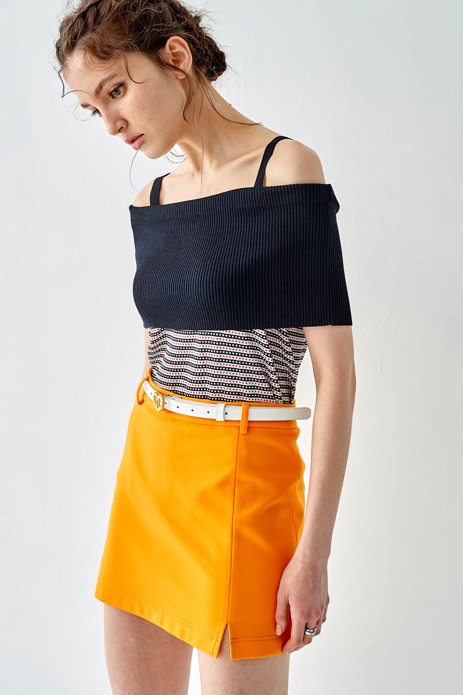 Basic Orange SkirtShort skirt with side slit,Season (SS) Look,Mini skirts