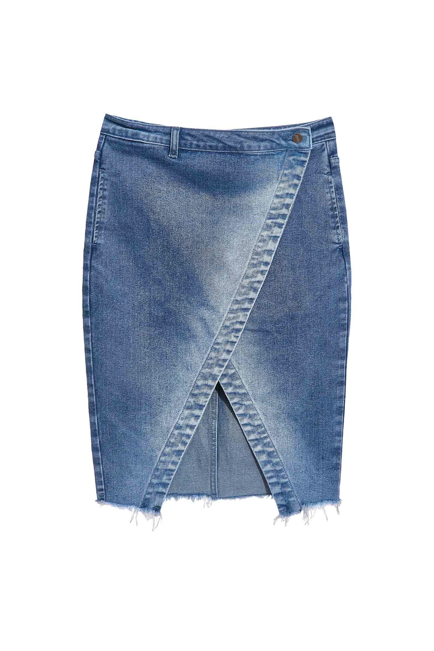 Overlap Front Denim Pencil SkirtOverlap Front Denim Pencil Skirt,Season (SS) Look,mothergift,Denim,Denim skirts,Pencil skirts