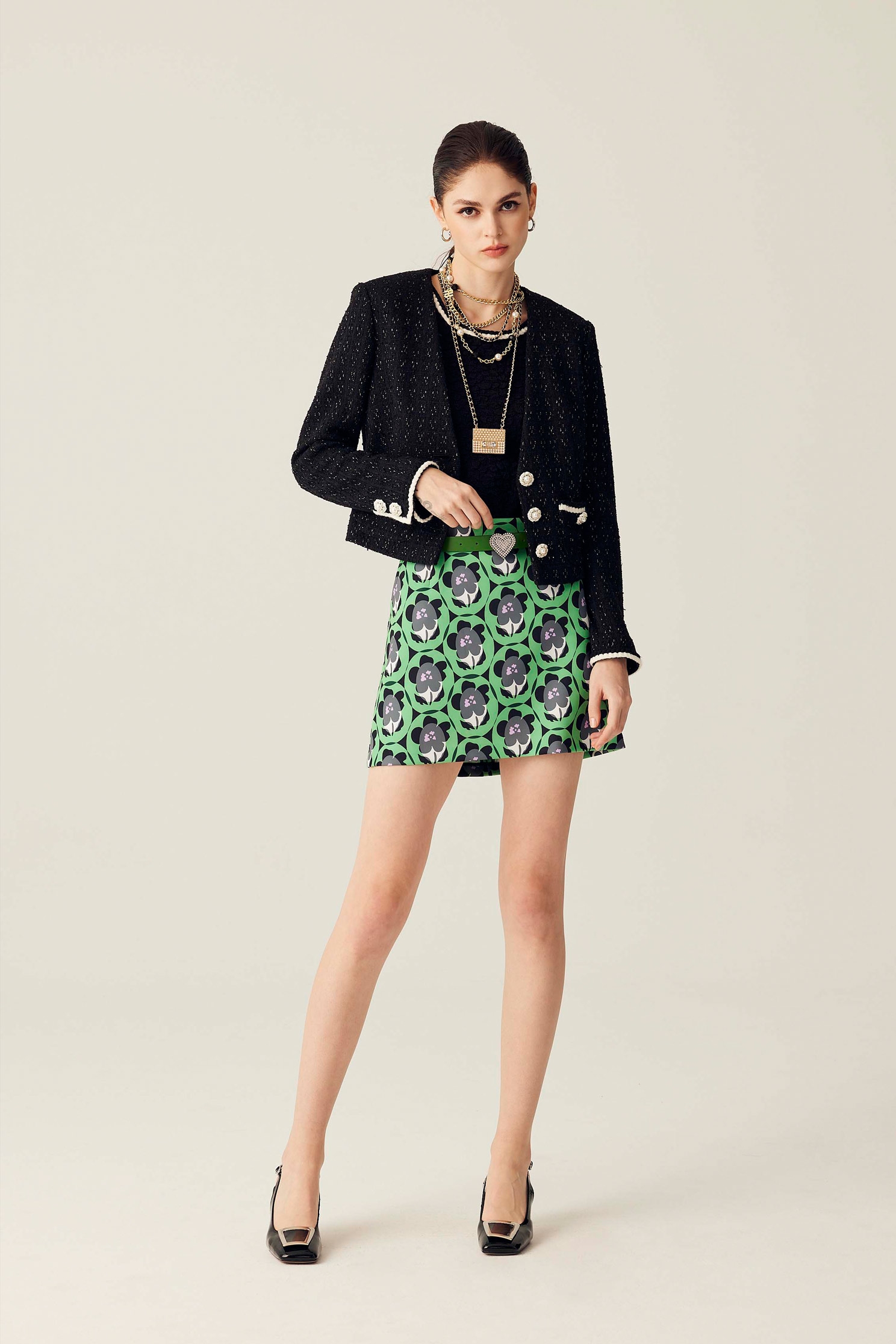 Geomatric Floral Print A-Line SkirtVintage geometric floral print skirt,Season (SS) Look,Mini skirts,Valentine