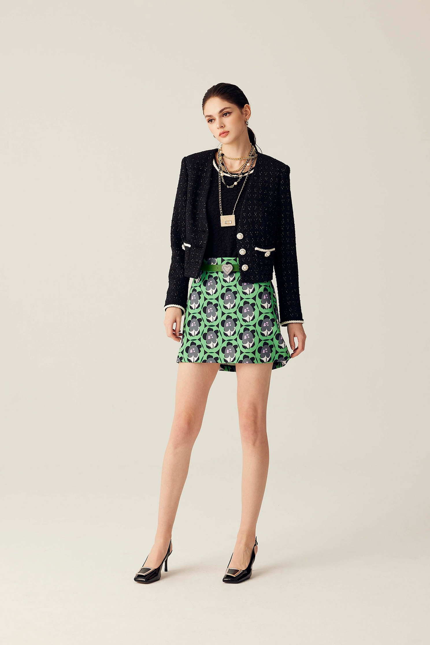 Geomatric Floral Print A-Line SkirtVintage geometric floral print skirt,Season (SS) Look,Mini skirts,Valentine