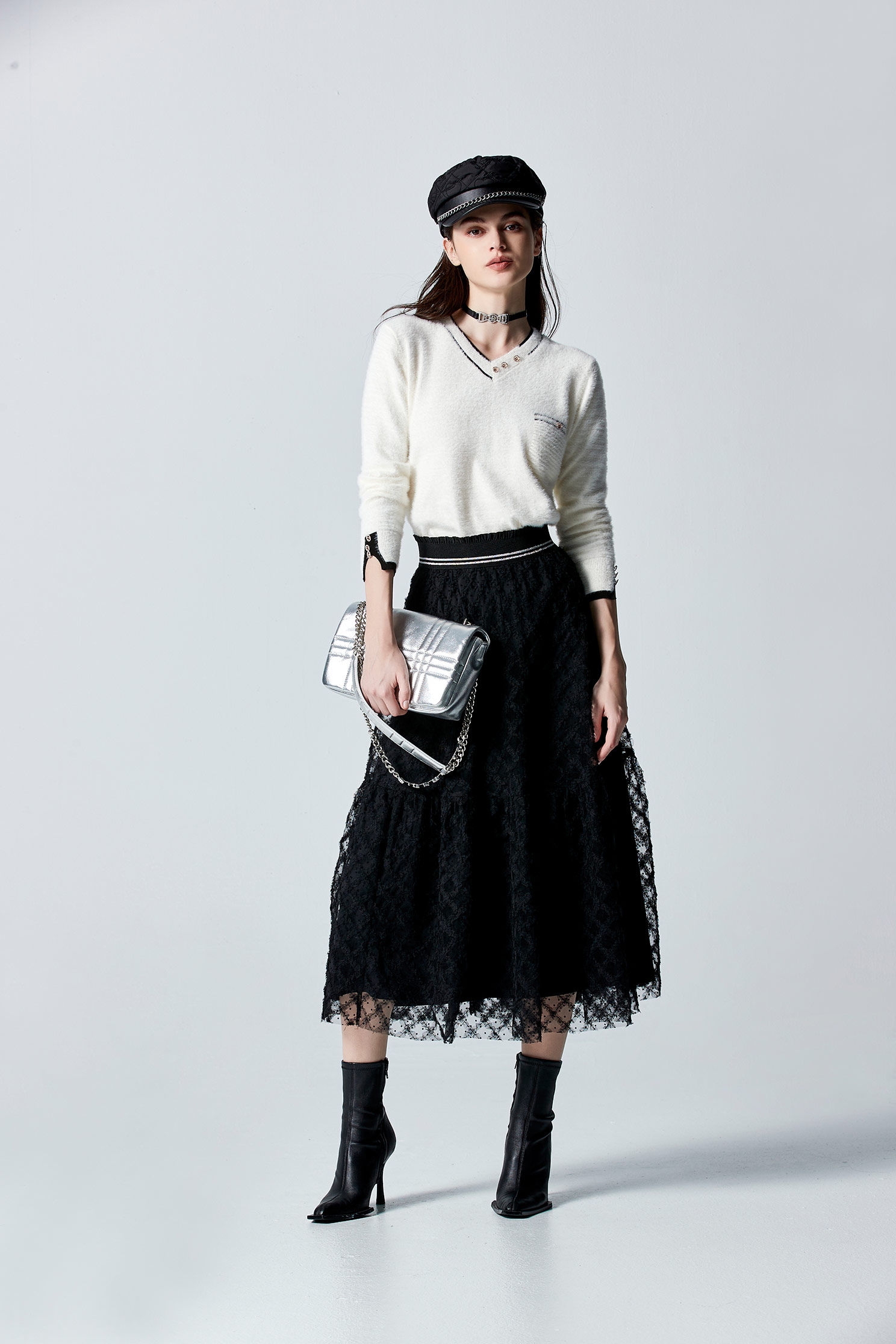 Diamond Pattern Mesh Tiered SkirtDiamond Pattern Mesh Tiered Skirt,Season (AW) Look,Midi skirts