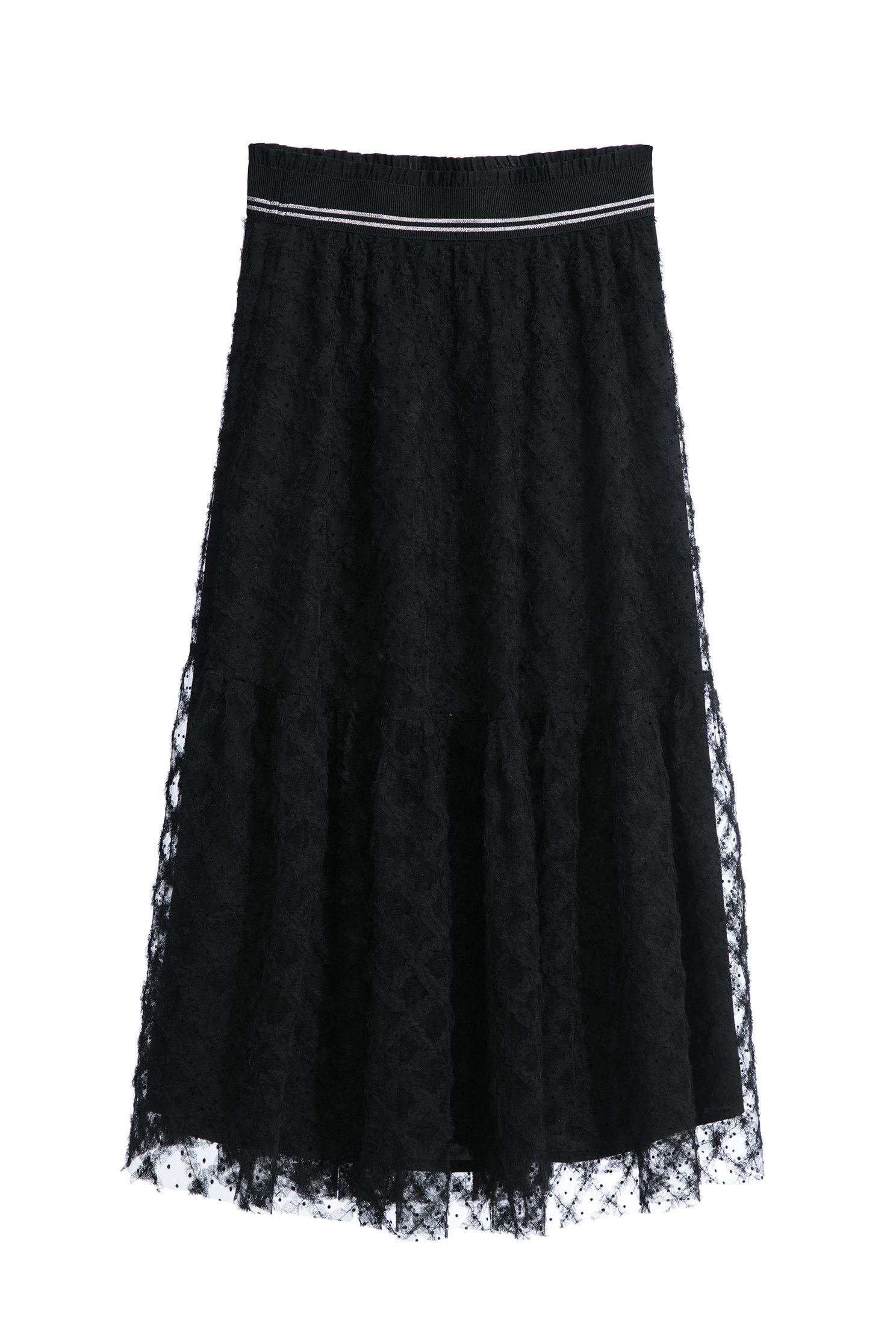 Diamond Pattern Mesh Tiered SkirtDiamond Pattern Mesh Tiered Skirt,Season (AW) Look,Midi skirts