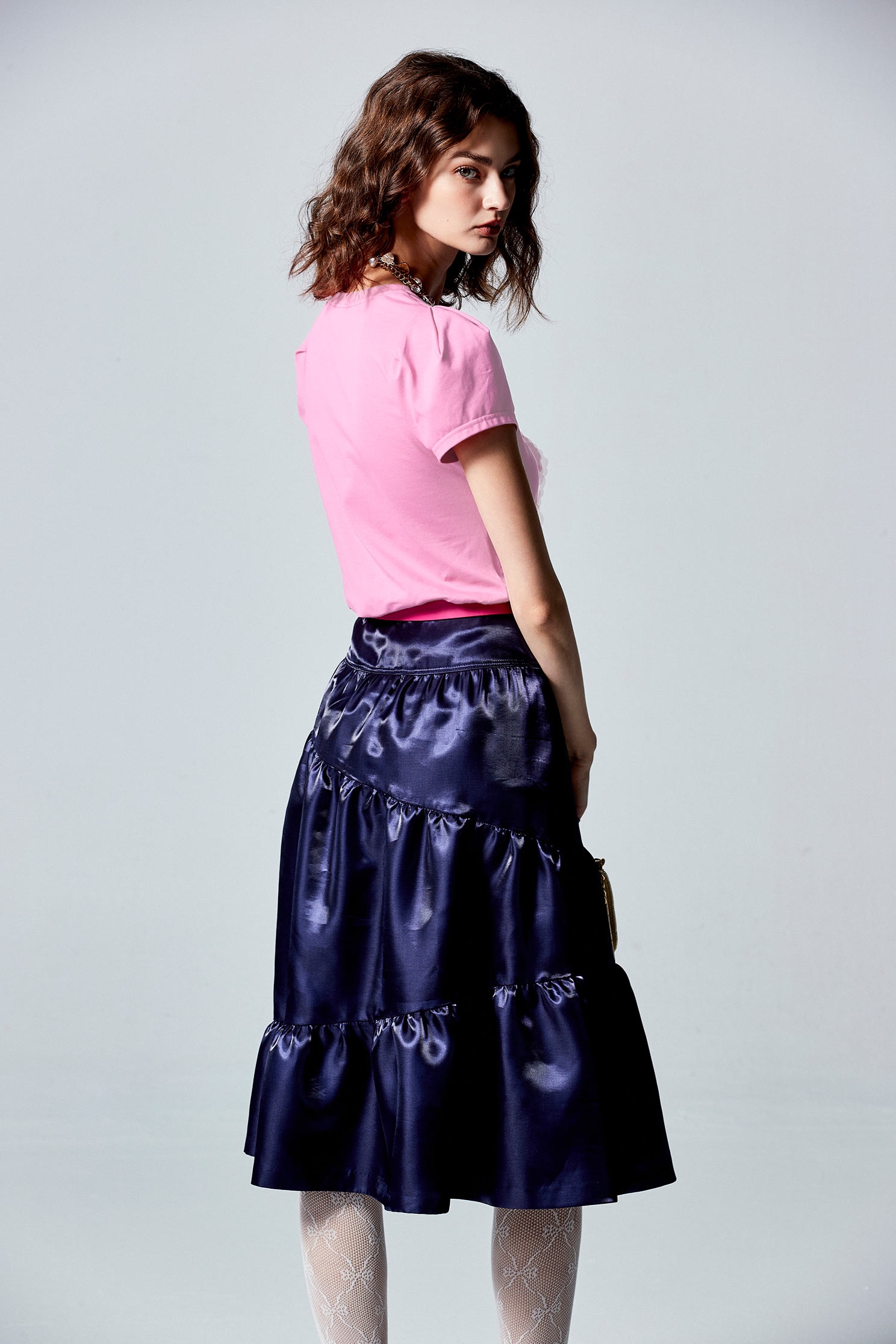 Navy Midi Tiered SkirtNavy Midi Tiered Skirt,Season (AW) Look,Layered skirts,Midi skirts