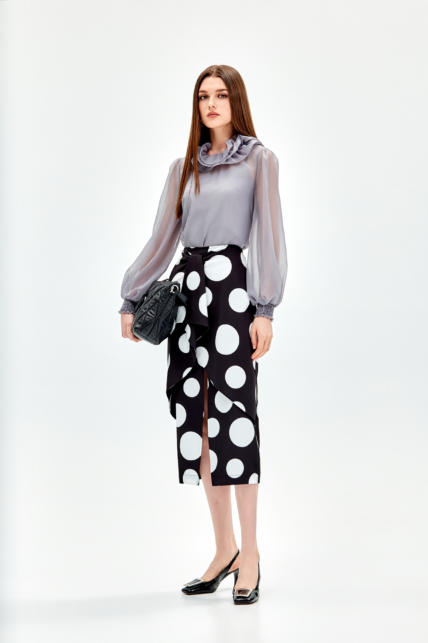 Polka Dot Tie Front Layer SkirtPolka Dot Tie Front Layer Skirt,dotcollection,Season (AW) Look,Midi skirts