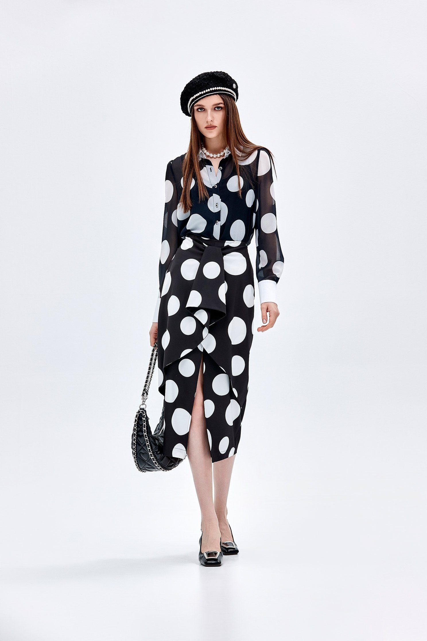 Polka Dot Tie Front Layer SkirtPolka Dot Tie Front Layer Skirt,dotcollection,Season (AW) Look,Midi skirts