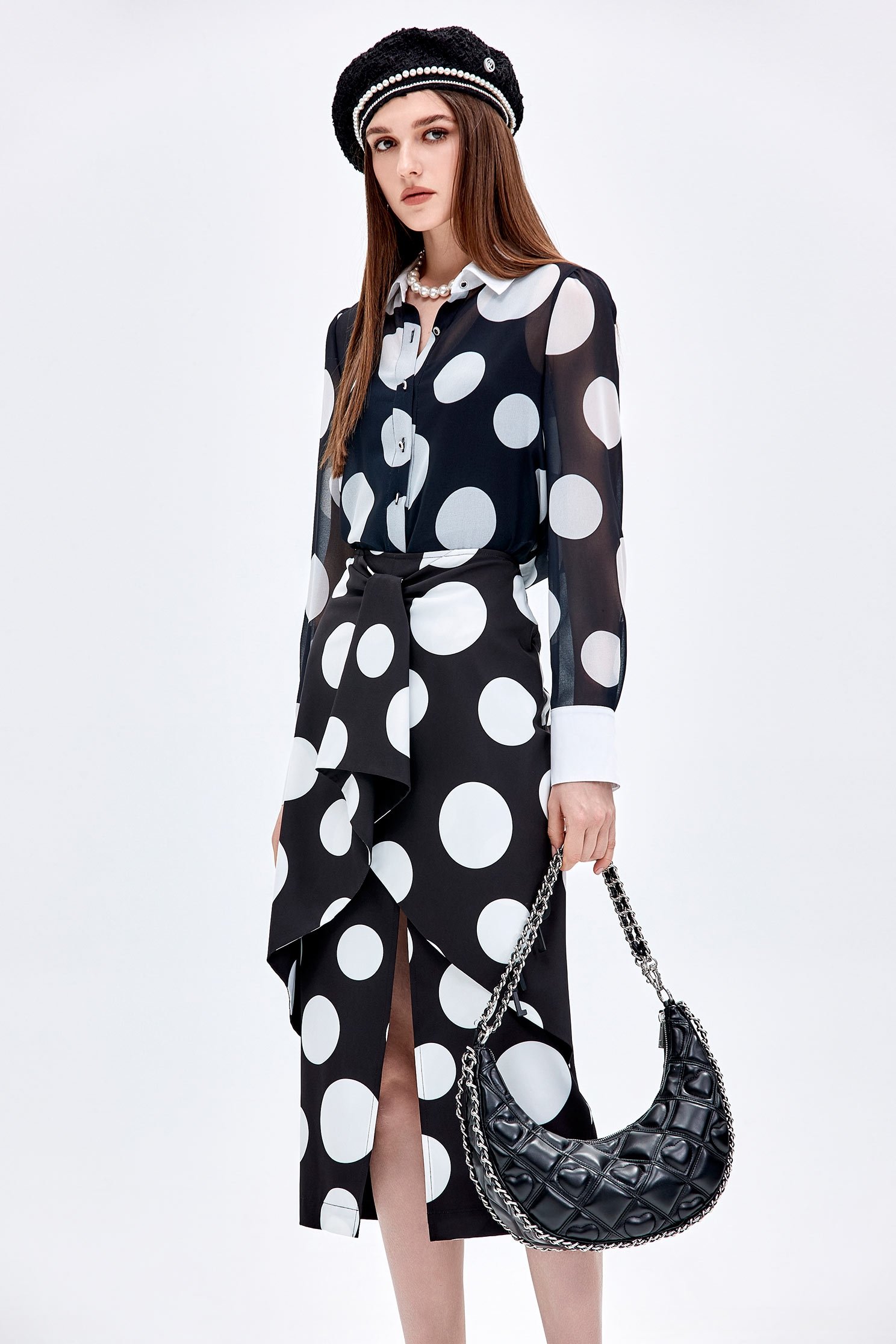 Polka Dot Tie Front Layer SkirtPolka Dot Tie Front Layer Skirt,dotcollection,Season (AW) Look,Midi skirts