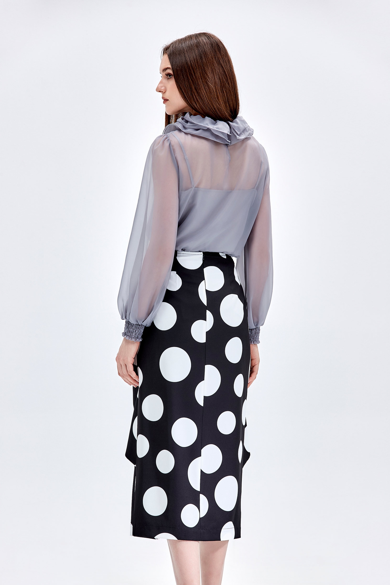 Polka Dot Tie Front Layer SkirtPolka Dot Tie Front Layer Skirt,dotcollection,Season (AW) Look,Midi skirts