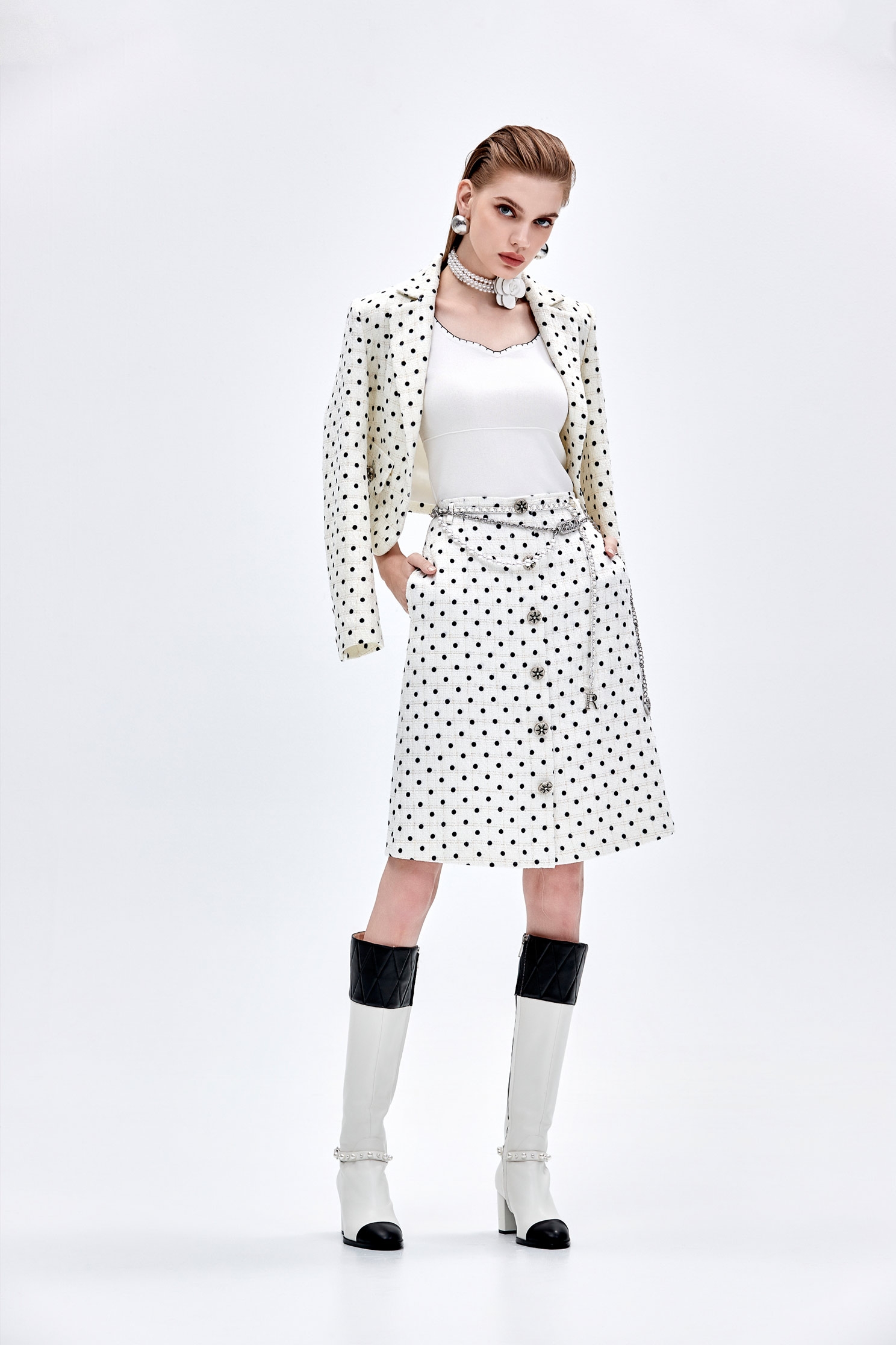 Retro Polka Dot A-line SkirtRetro Polka Dot A-line Skirt,A-Line skirts,dotcollection,pearl,Season (AW) Look