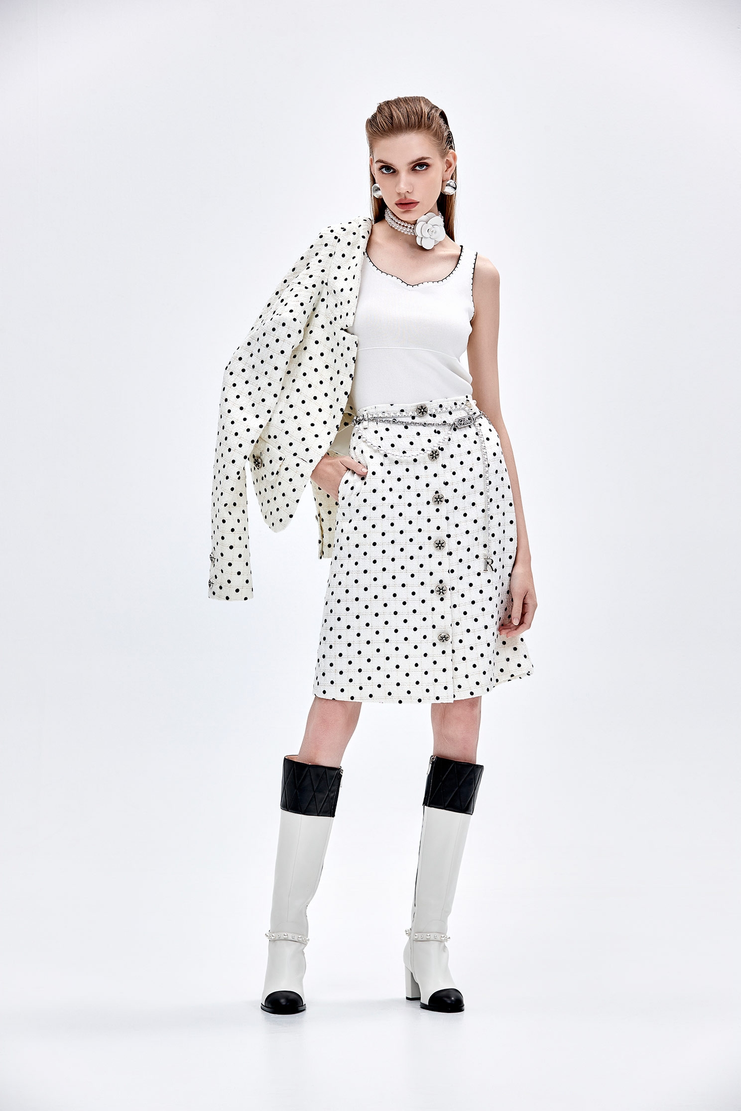 Retro Polka Dot A-line SkirtRetro Polka Dot A-line Skirt,A-Line skirts,dotcollection,pearl,Season (AW) Look