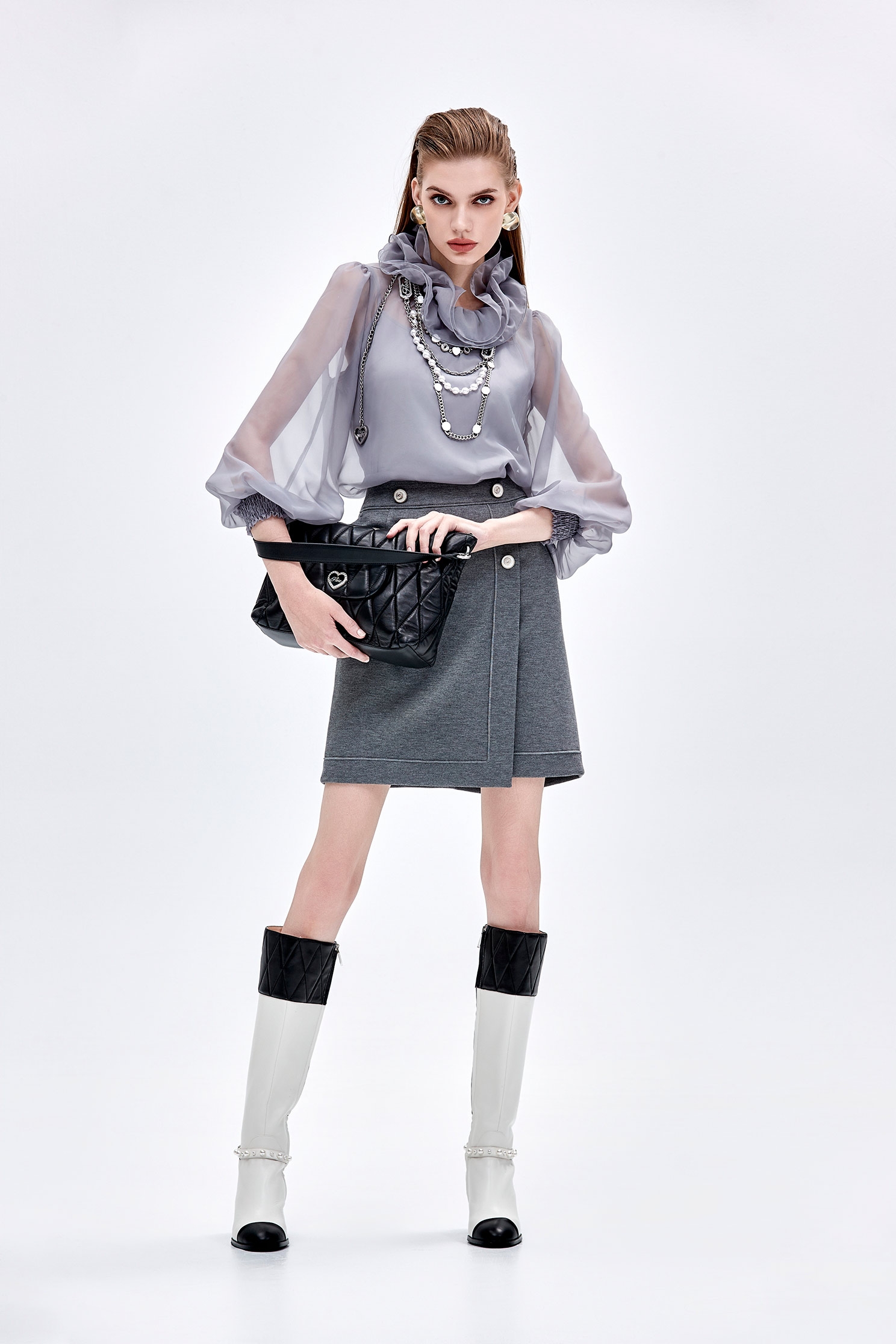 Front Panel Grey SkirtFront Panel Grey Skirt,A-Line skirts,Mini skirts,Season (AW) Look