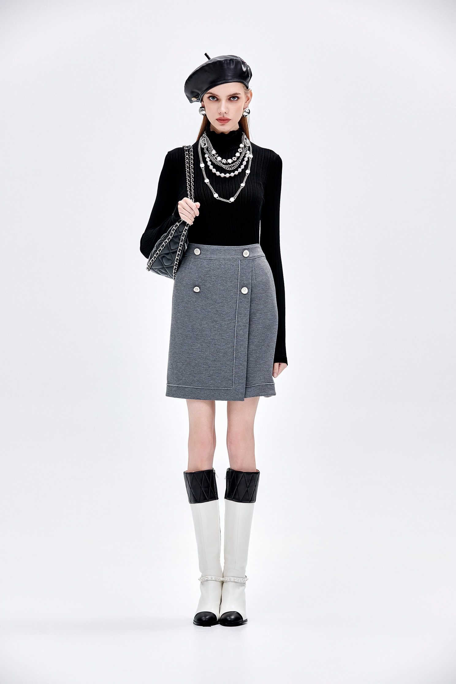 Front Panel Grey SkirtFront Panel Grey Skirt,A-Line skirts,Mini skirts,Season (AW) Look