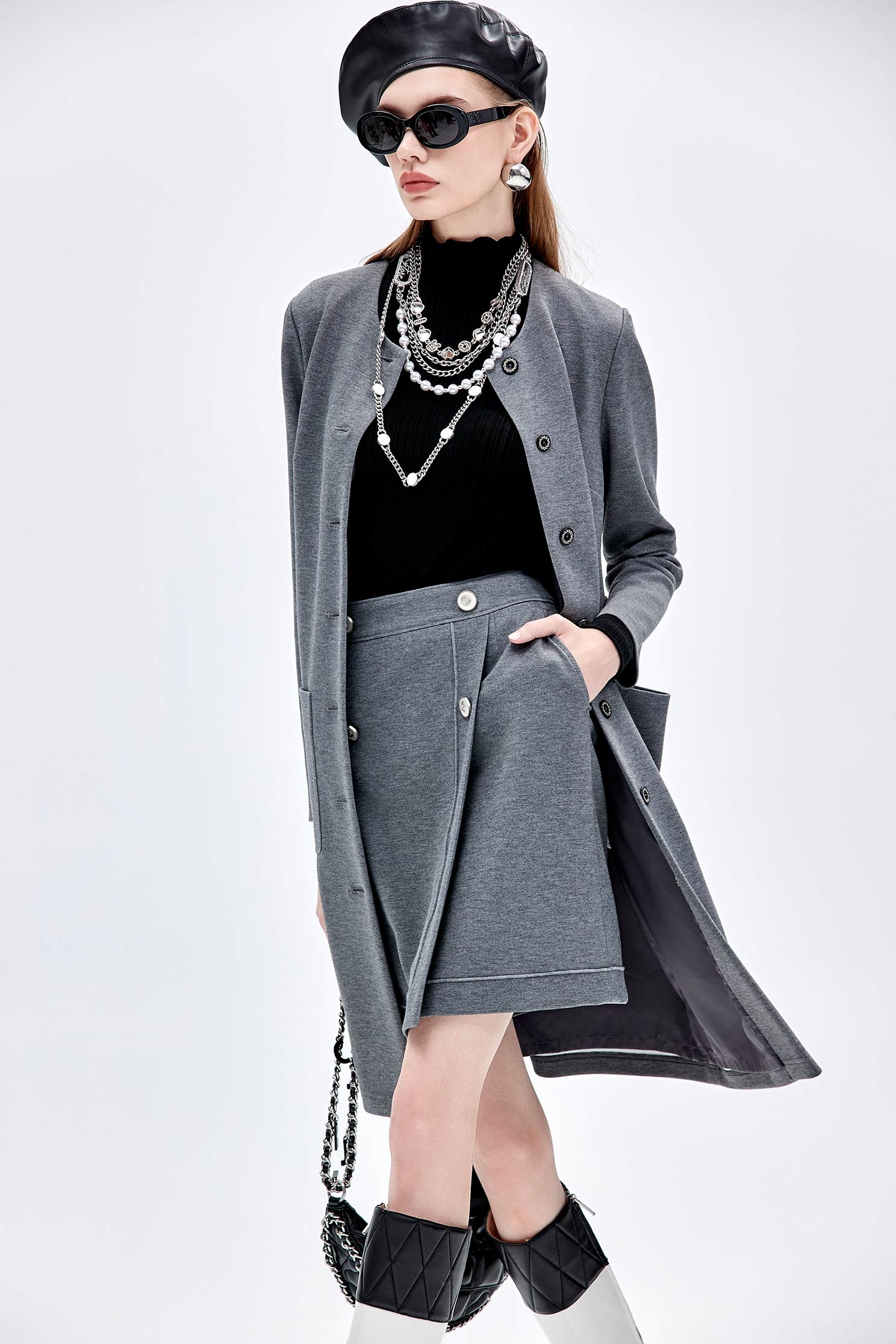 Front Panel Grey SkirtFront Panel Grey Skirt,A-Line skirts,Mini skirts,Season (AW) Look