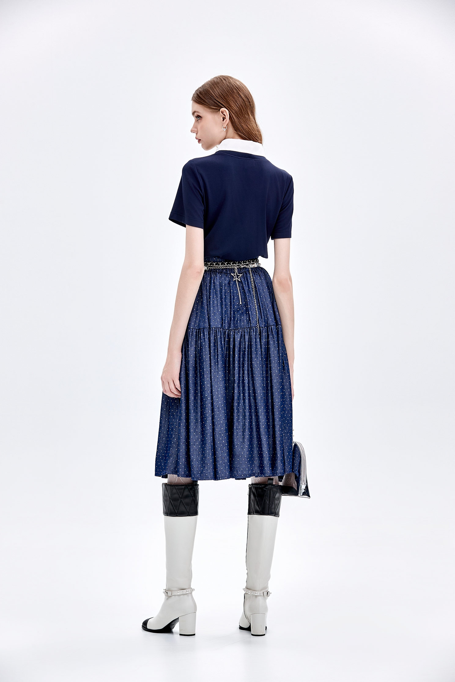 Sequin Detail Navy Tiered SkirtSequin Detail Navy Tiered Skirt,Season (AW) Look,Midi skirts