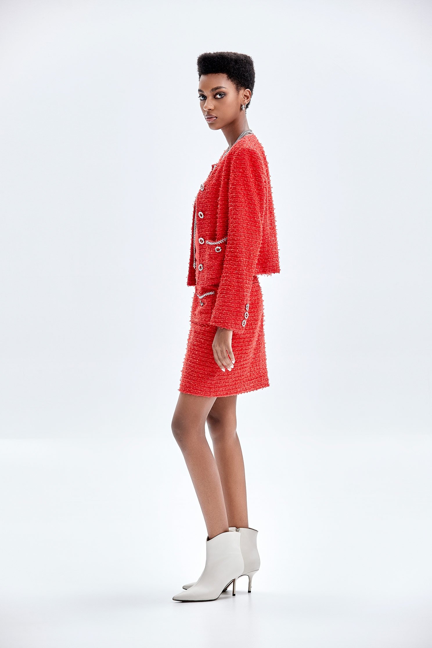 Red Tweed Skirt With Patch PocketsRed Tweed Skirt With Patch Pockets,Mini skirts,Season (AW) Look