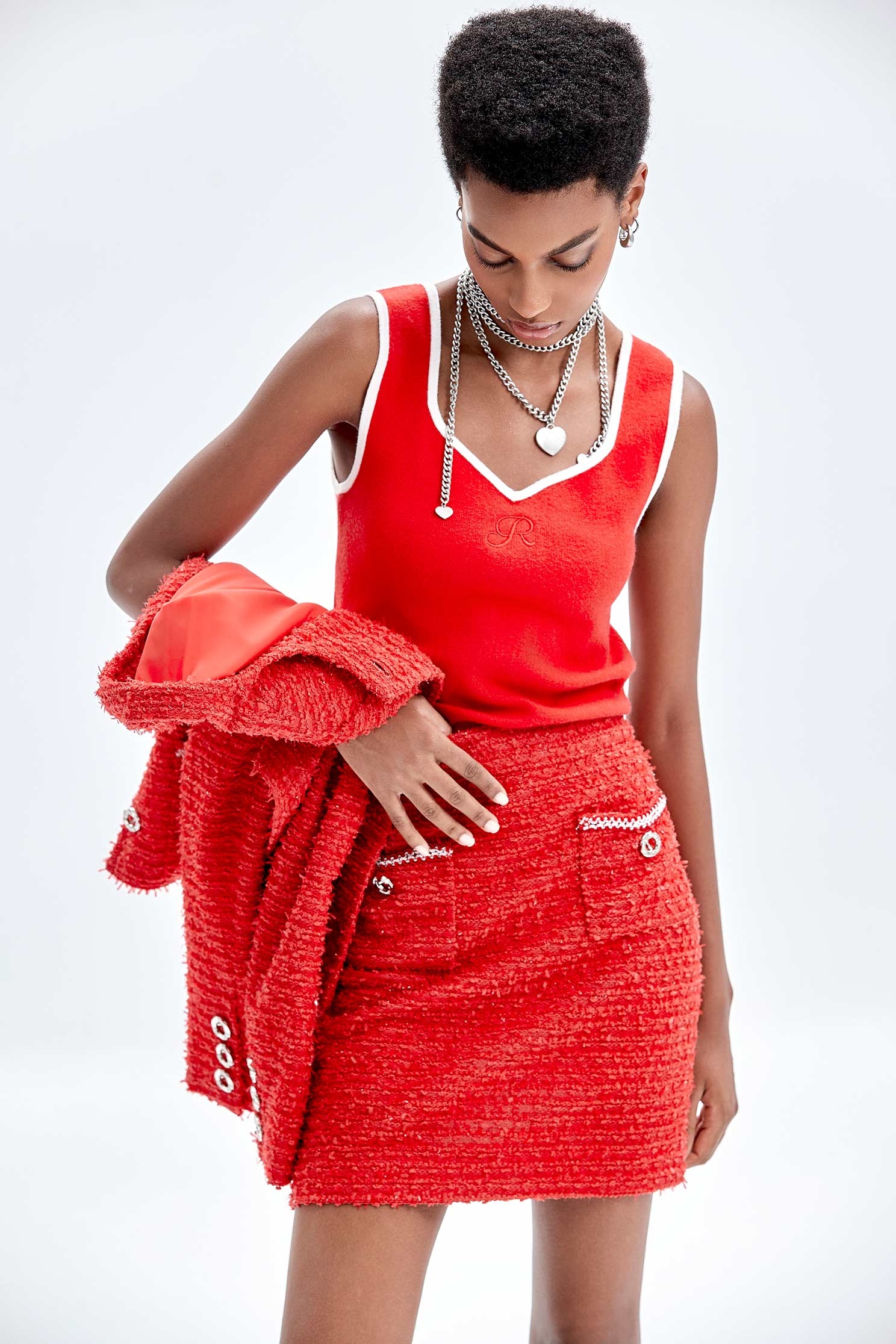 Red Tweed Skirt With Patch PocketsRed Tweed Skirt With Patch Pockets,Mini skirts,Season (AW) Look