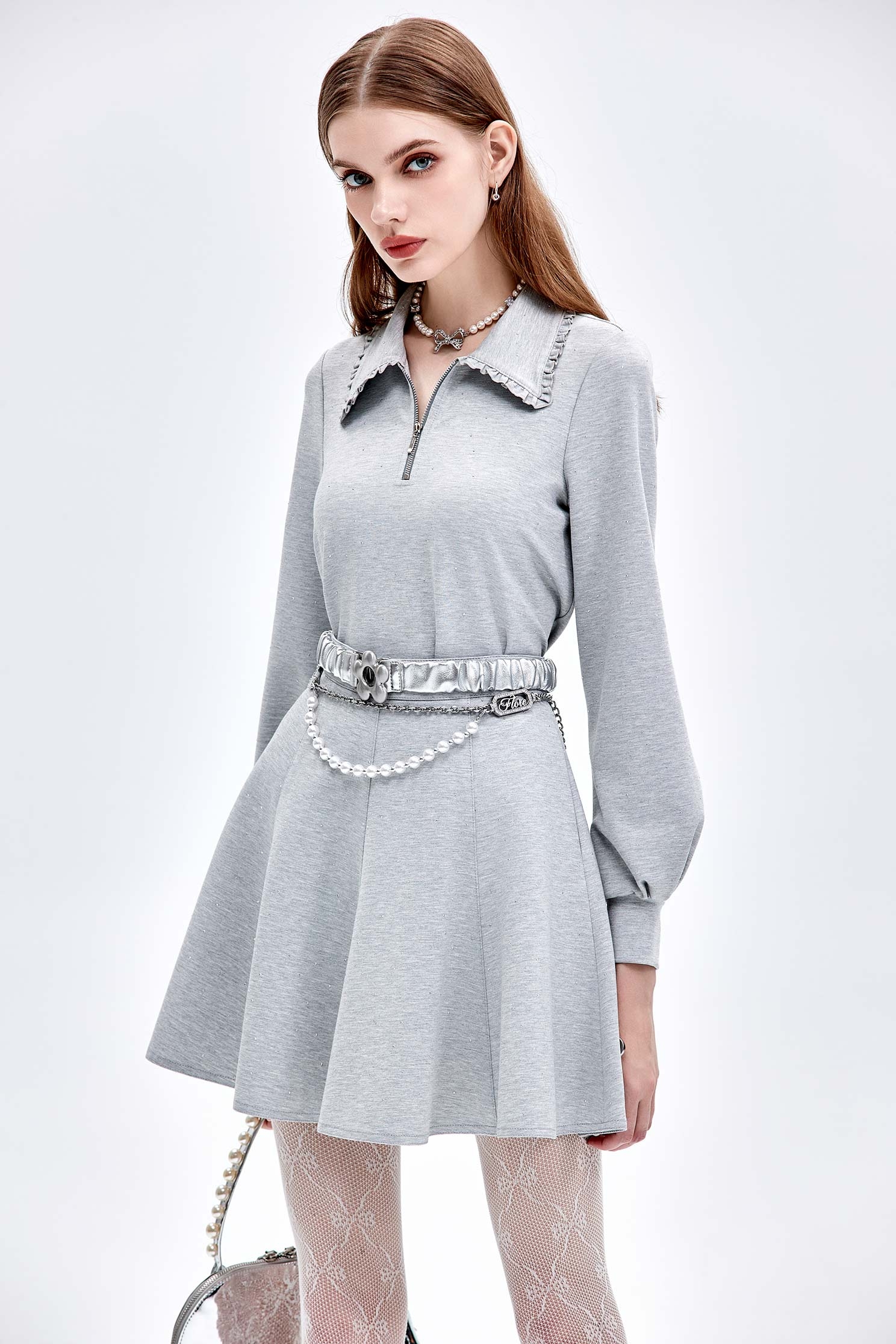 Grey Circular Skirt With Sequin DetailGrey Circular Skirt With Sequin Detail,Mini skirts,Season (AW) Look