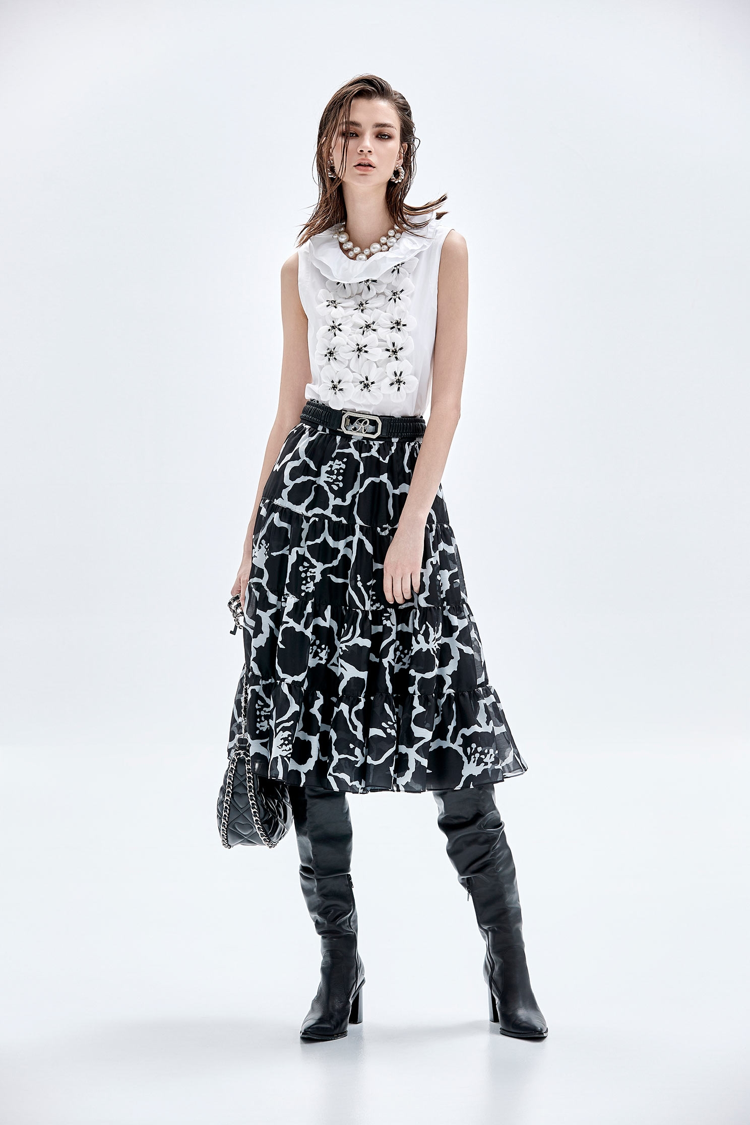 Floral Print A-line Tiered SkirtFloral Print A-line Tiered Skirt,Season (AW) Look,Layered skirts,Midi skirts