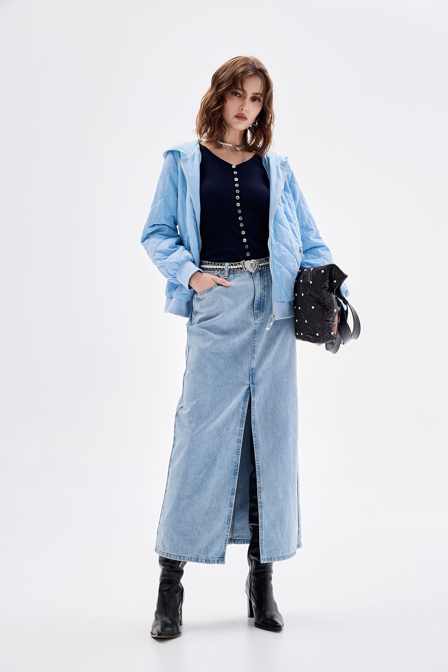 Front Slit Maxi Denim SkirtFront Slit Maxi Denim Skirt,Denim,Denim skirts,Season (AW) Look,Midi skirts