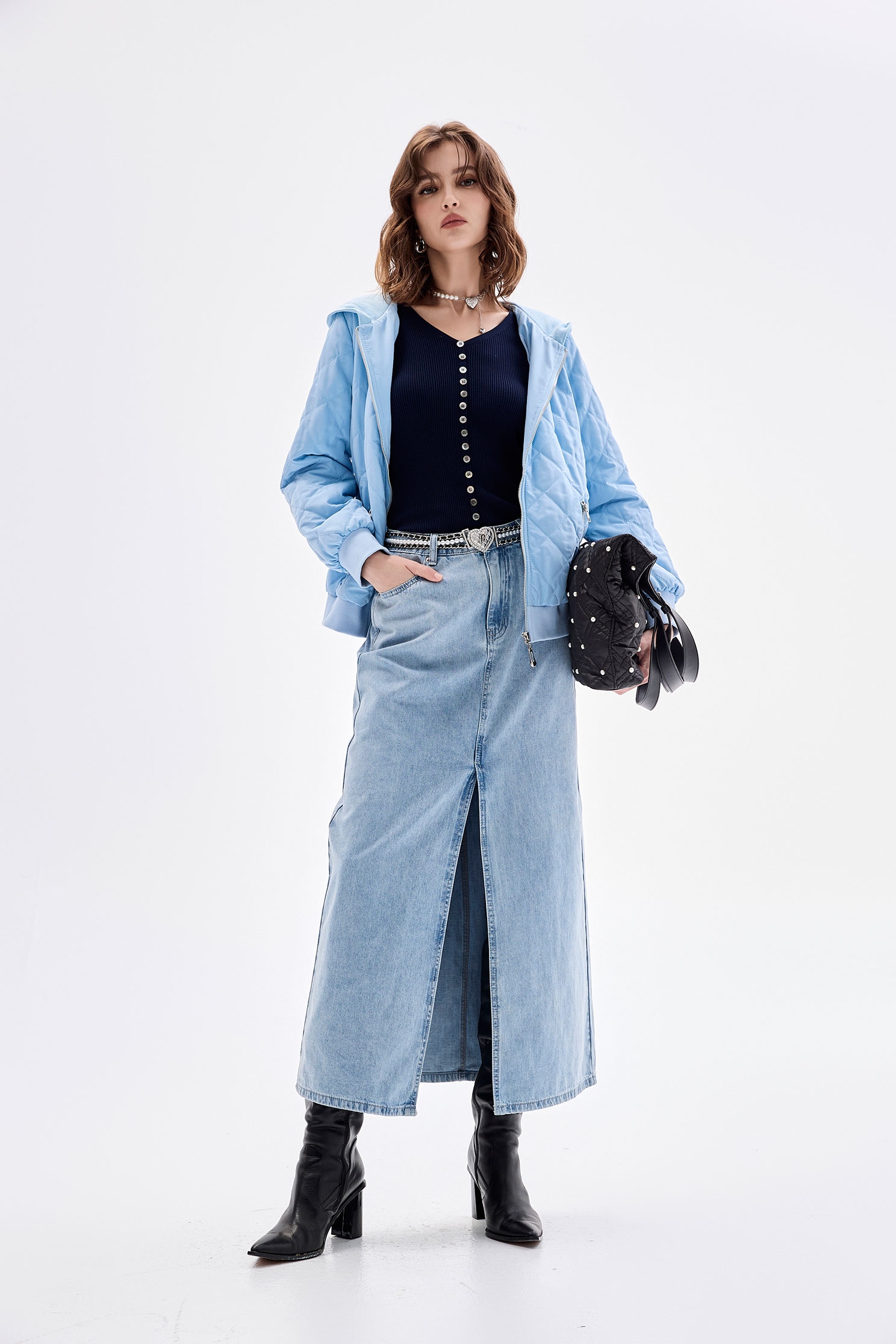 Front Slit Maxi Denim SkirtFront Slit Maxi Denim Skirt,Denim,Denim skirts,Season (AW) Look,Midi skirts