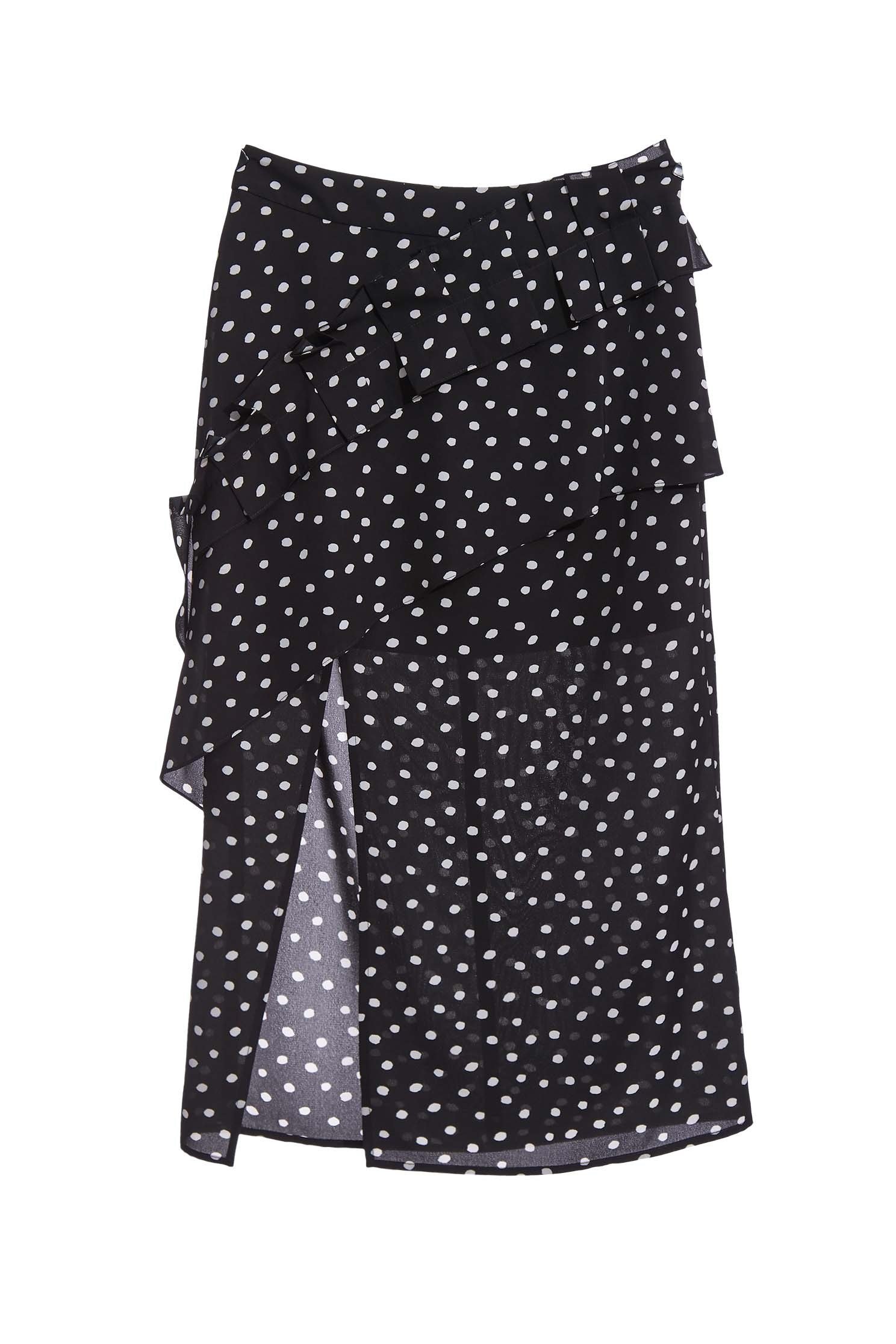 White Dotted Skirt With Pleated DetailMidi skirt with polka dot,Season (SS) Look,Pencil skirts,Midi skirts