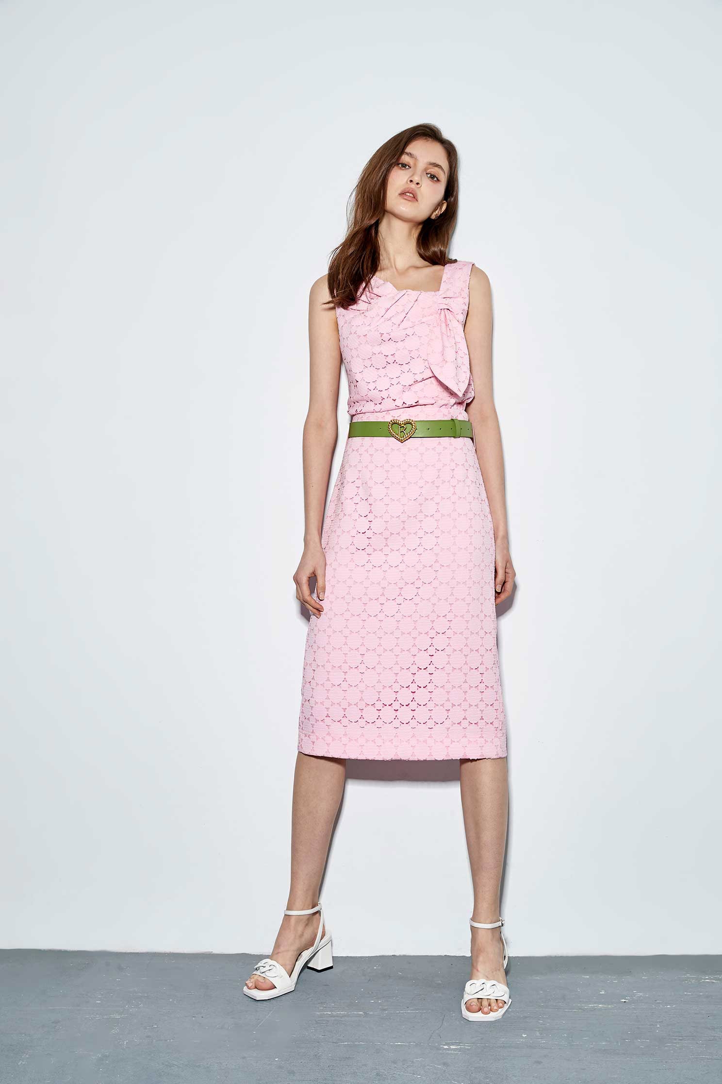 Cut-Out Lace Pink Pencil SkirtLong skirt with cutwork embroidery,Season (SS) Look,Pencil skirts,Pink,Valentine,Belts,Midi skirts