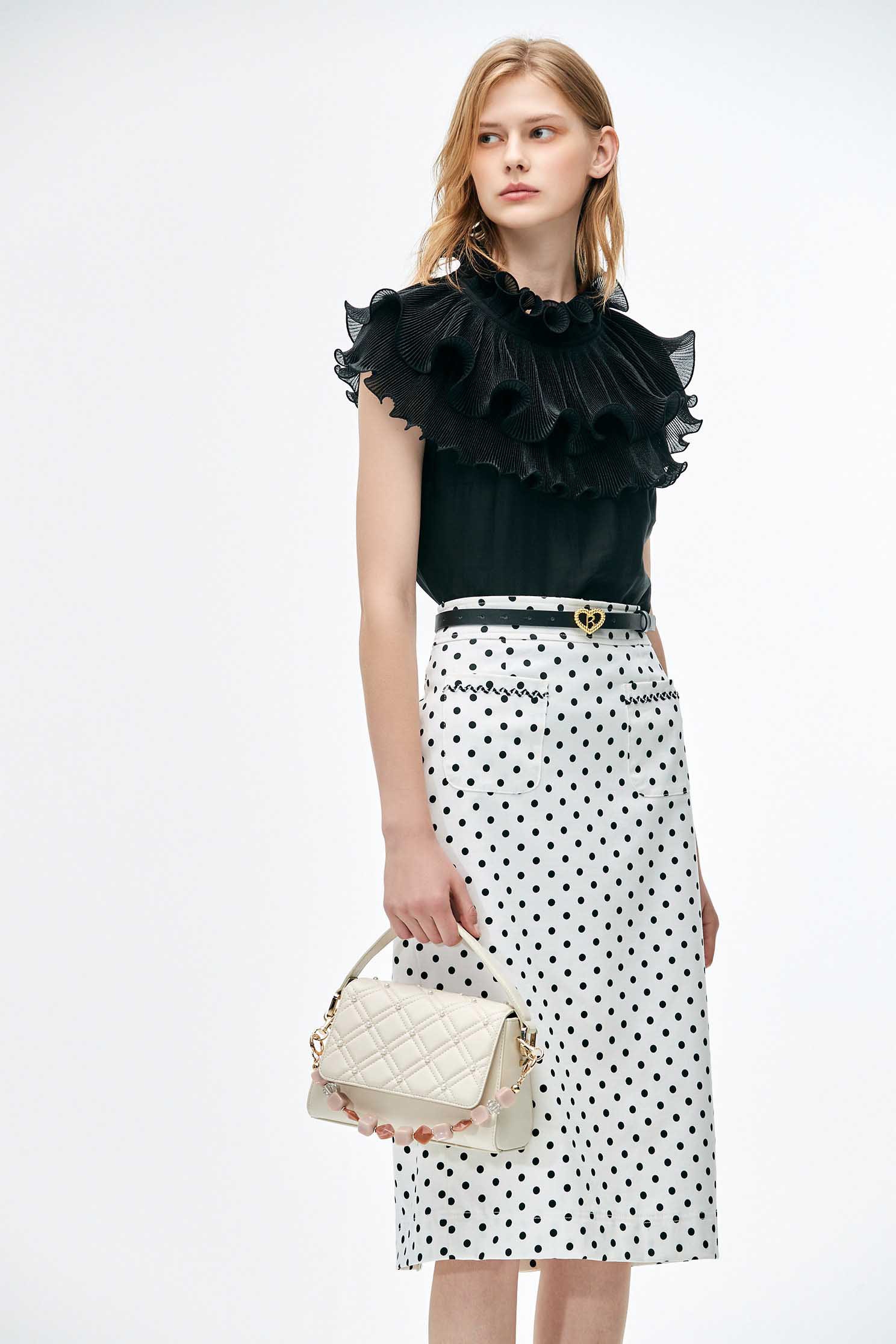 Polka Dot Pencil Skirt With Patch PocketsNarrow skirt with polka dot print,Season (SS) Look,Pencil skirts