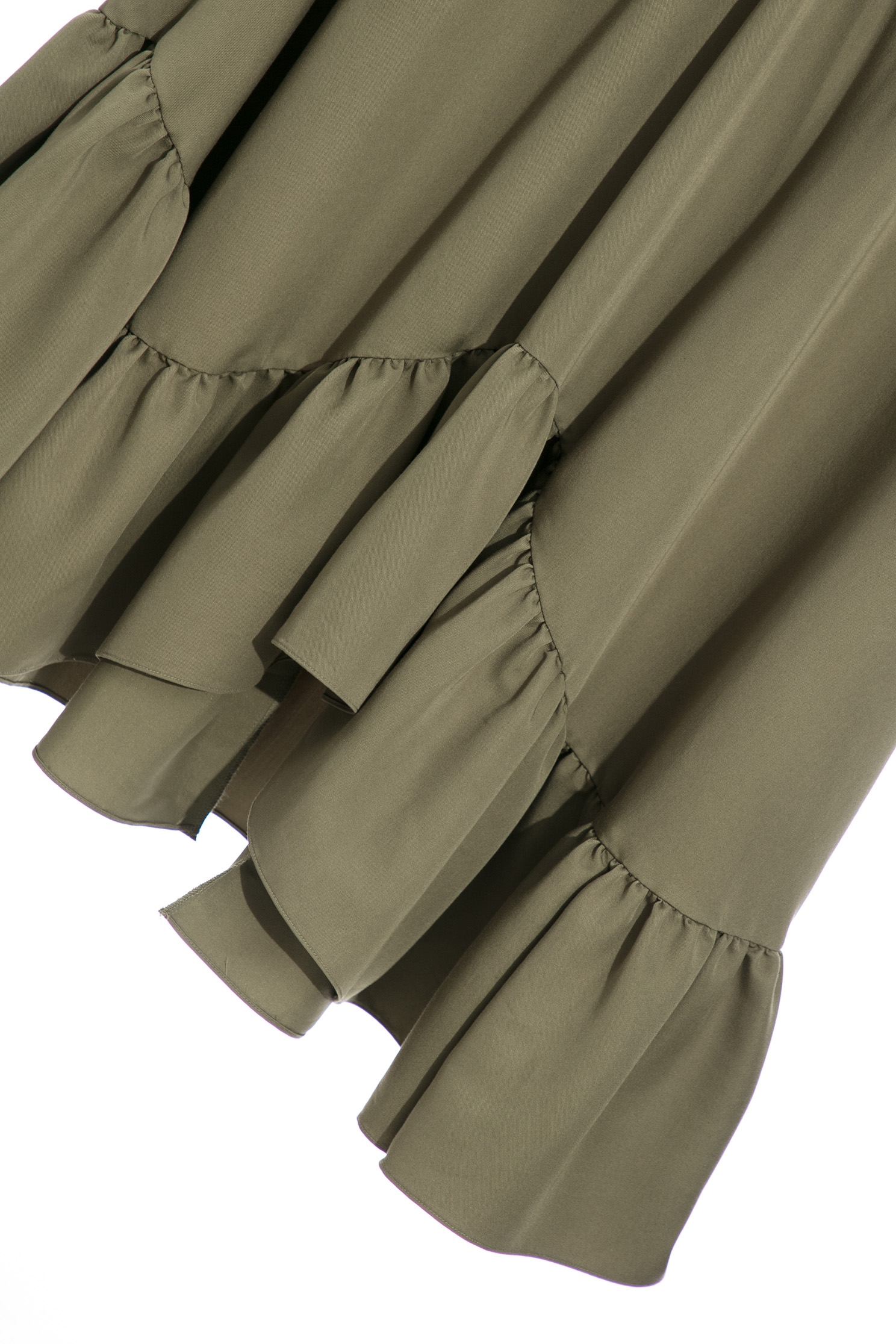 Asymmetric Green Midi SkirtBasil green skirt with folded ruffle design,Queen,Season (SS) Look,Midi skirts