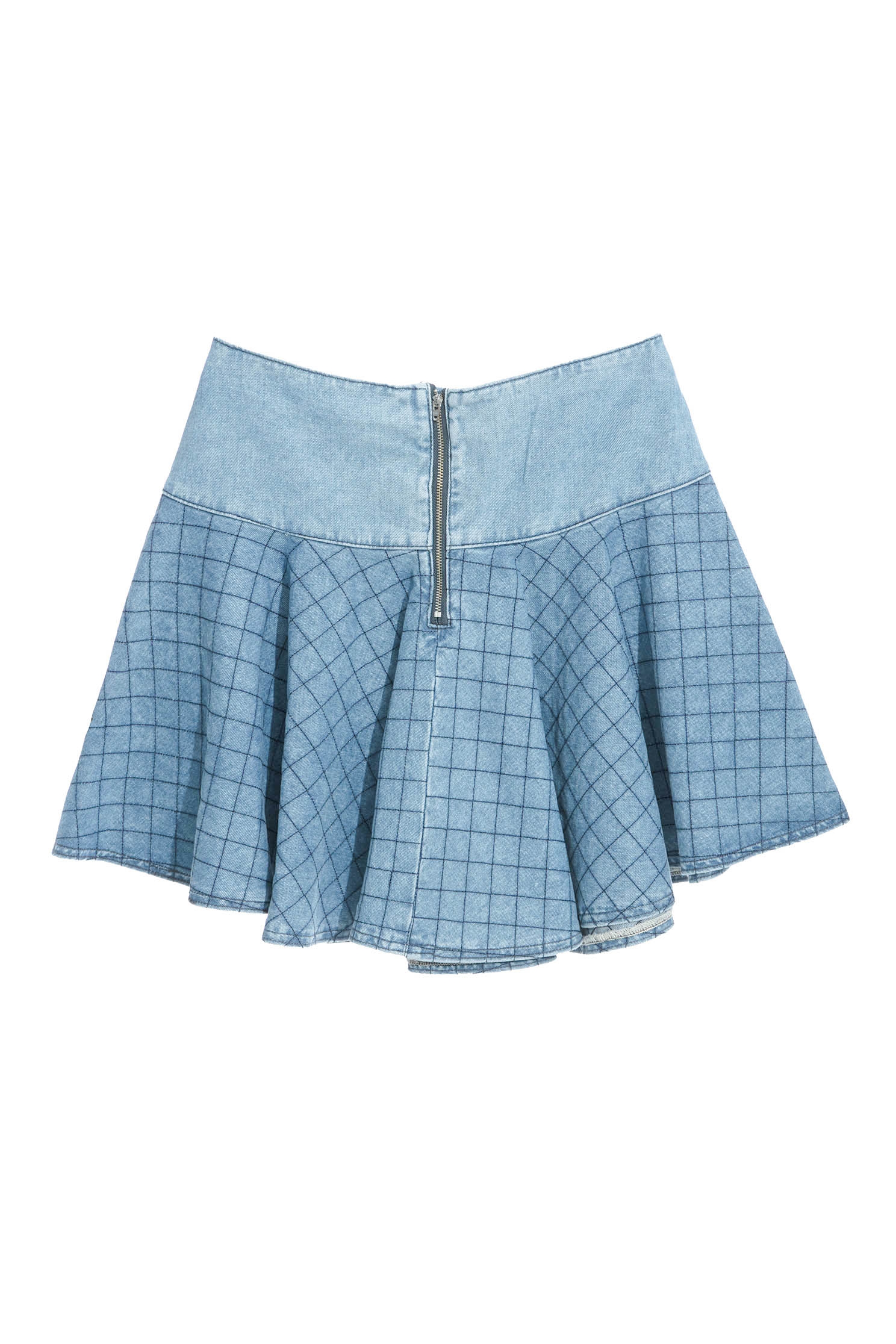 Checkered Print Flare SkirtDiamond checked denim circle skirt,Season (SS) Look,Plaid,Denim,Denim mini skirts,Mini skirts,Cotton