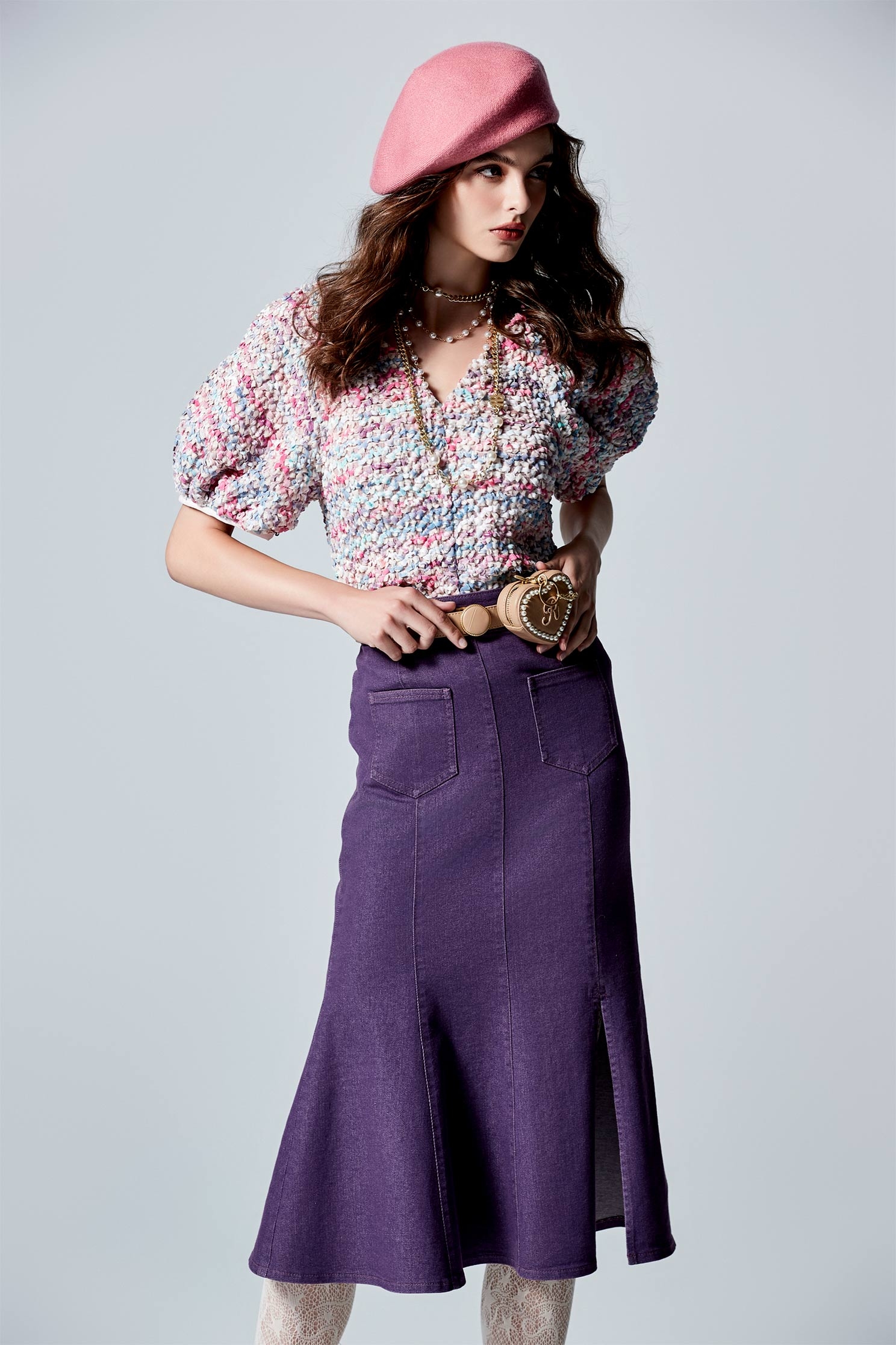 Fishtail Purple Denim SkirtFishtail Purple Denim Skirt,Season (SS) Look,Denim,Denim skirts