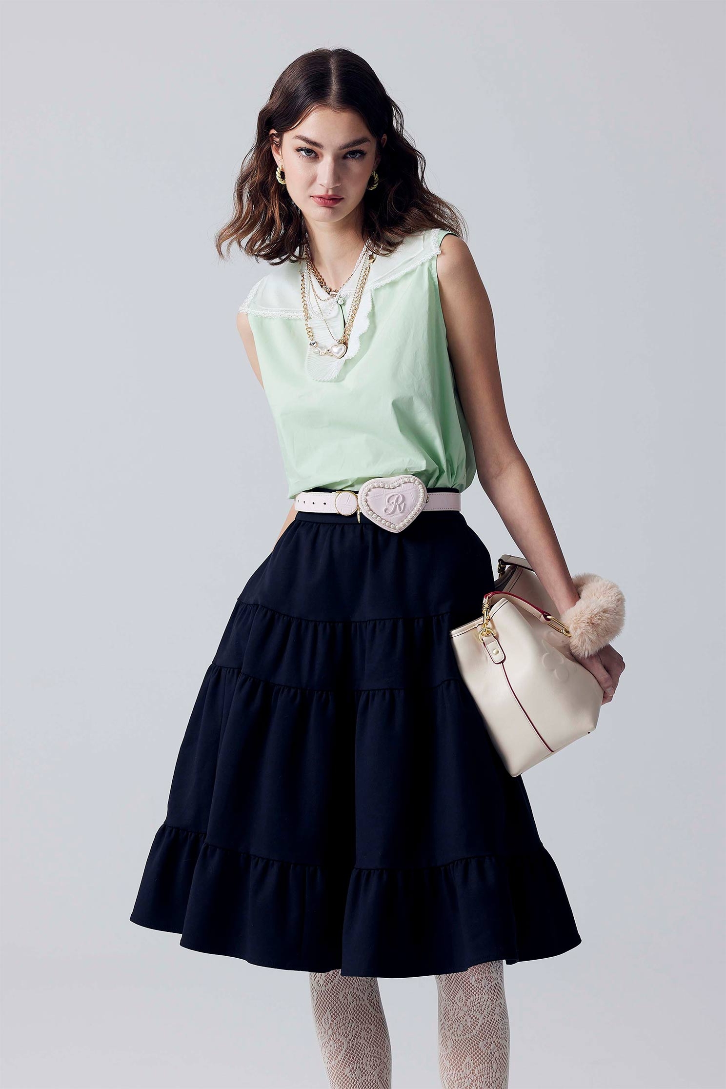 Navy Midi Tiered SkirtNavy Midi Tiered Skirt,Season (SS) Look,Midi skirts