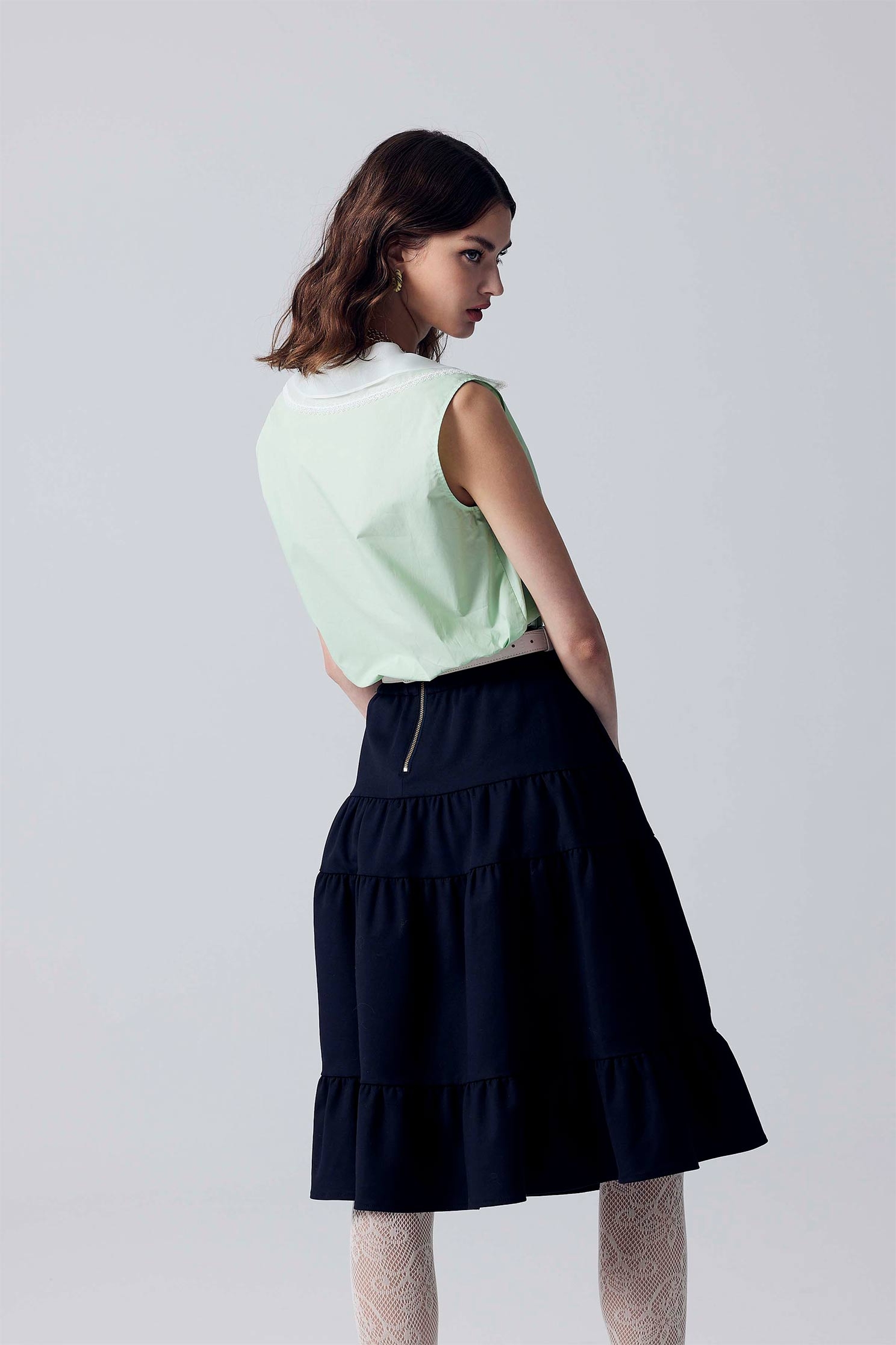 Navy Midi Tiered SkirtNavy Midi Tiered Skirt,Season (SS) Look,Midi skirts