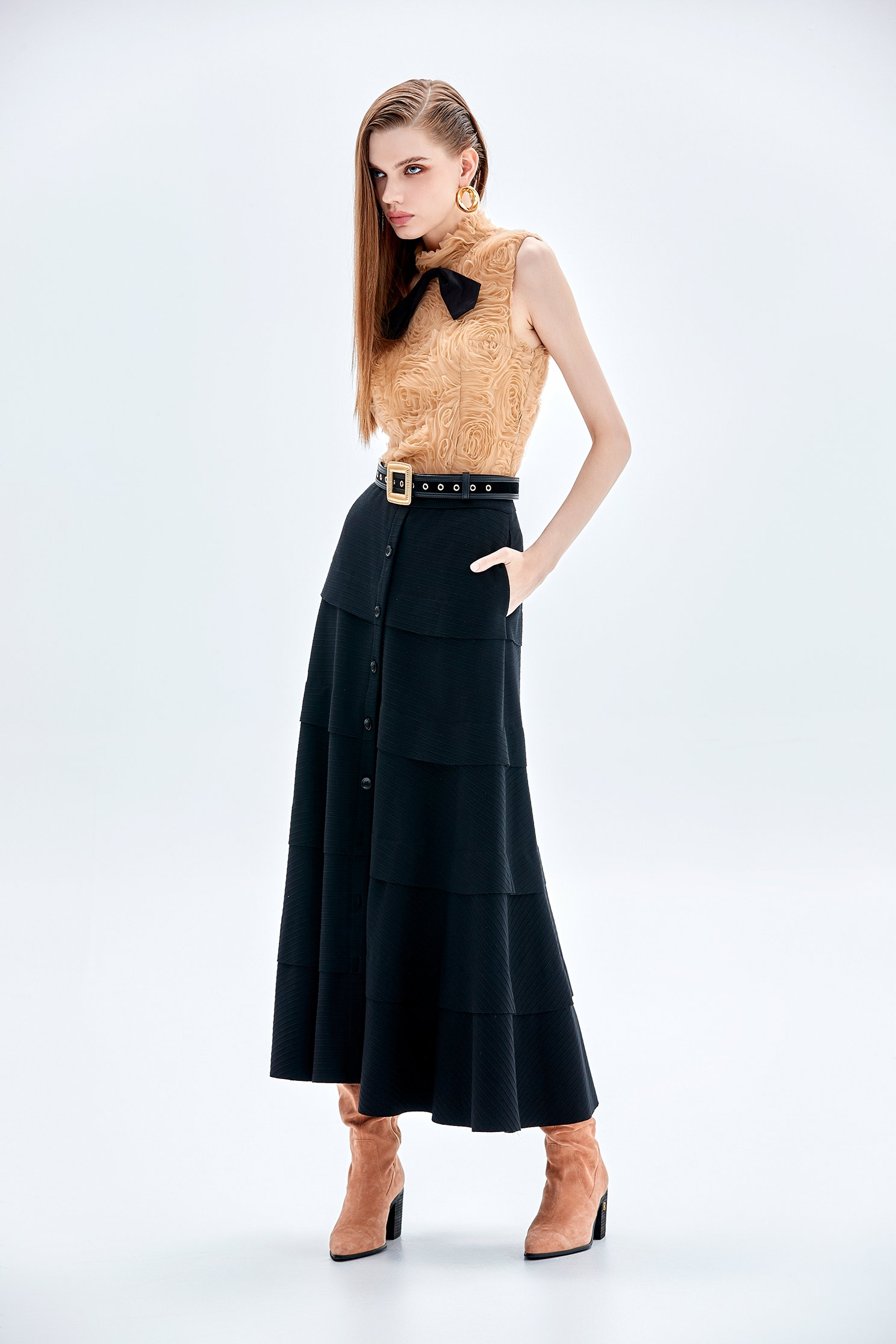 Maxi Tiered A-line SkirtMaxi Tiered A-line Skirt,Season (AW) Look,Layered skirts,Midi skirts