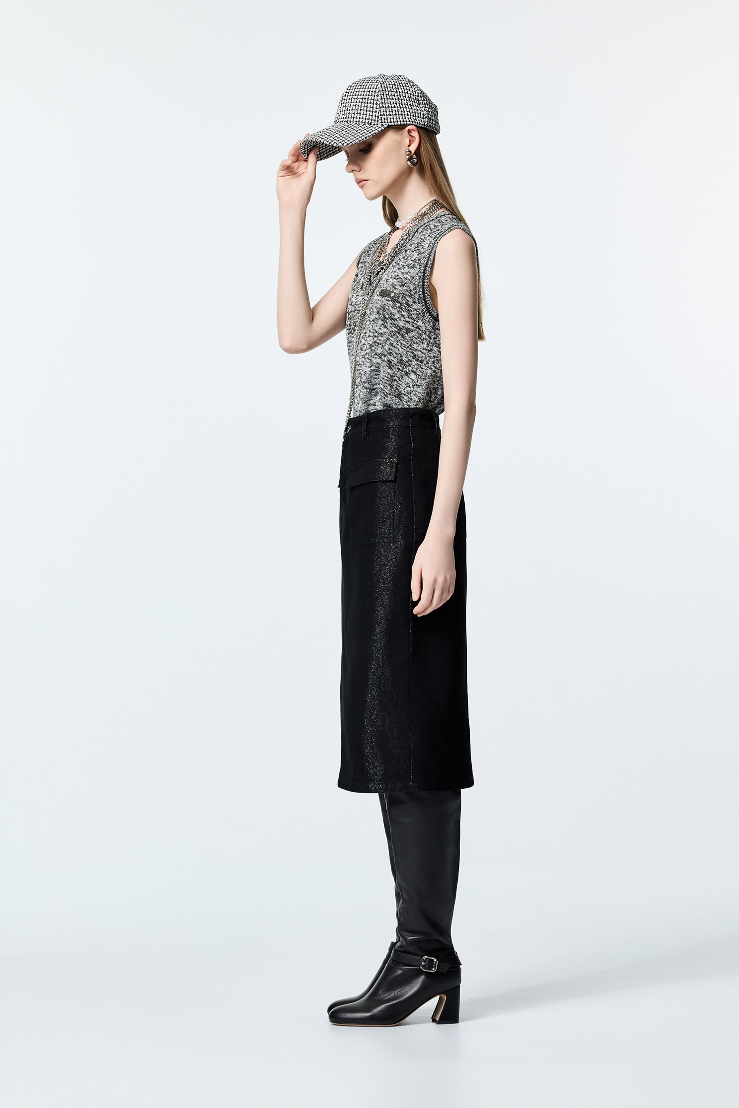 Metallic Sheen Denim skirtMetallic Sheen Denim skirt,Denim,Denim skirts,Season (AW) Look
