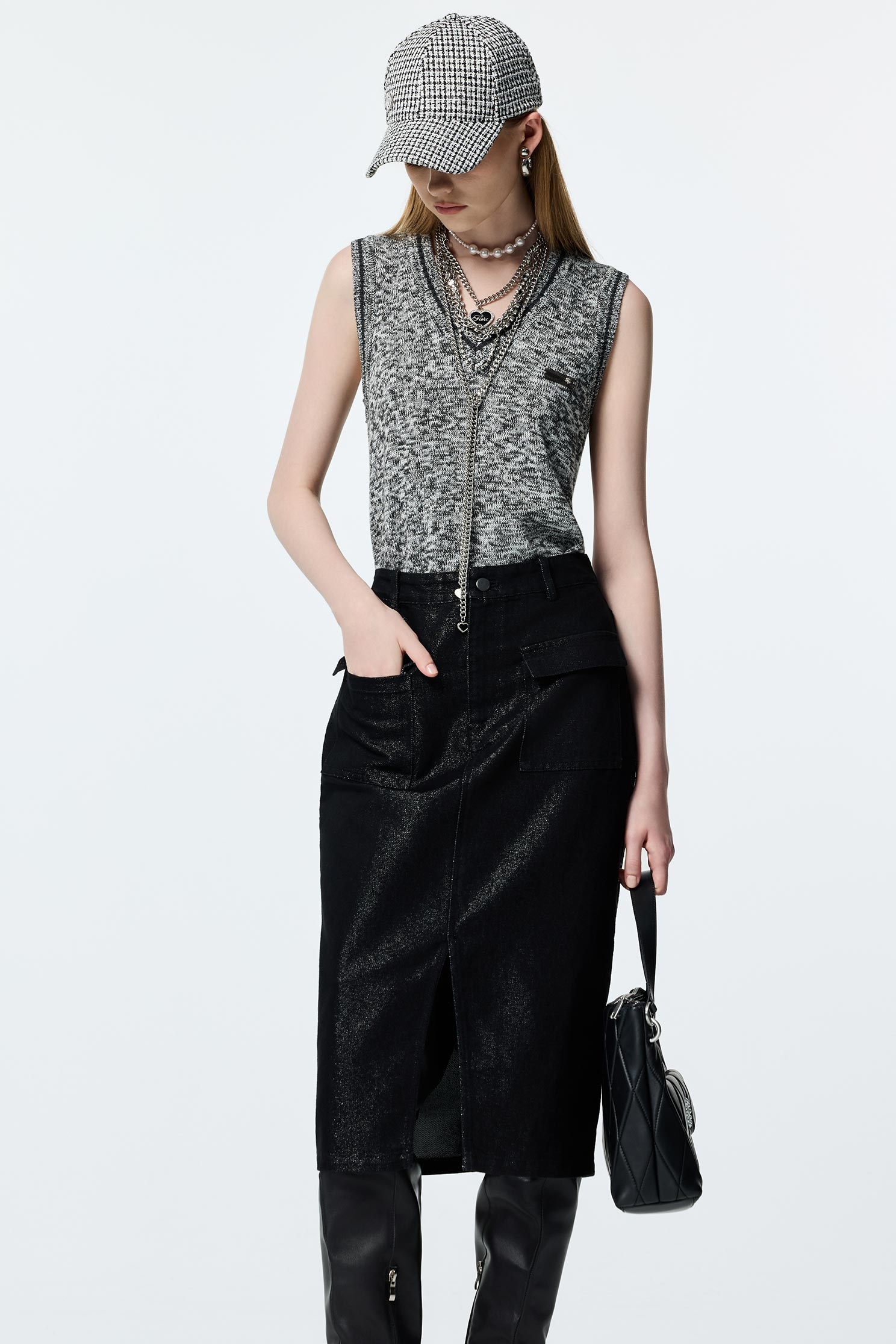 Metallic Sheen Denim skirtMetallic Sheen Denim skirt,Denim,Denim skirts,Season (AW) Look