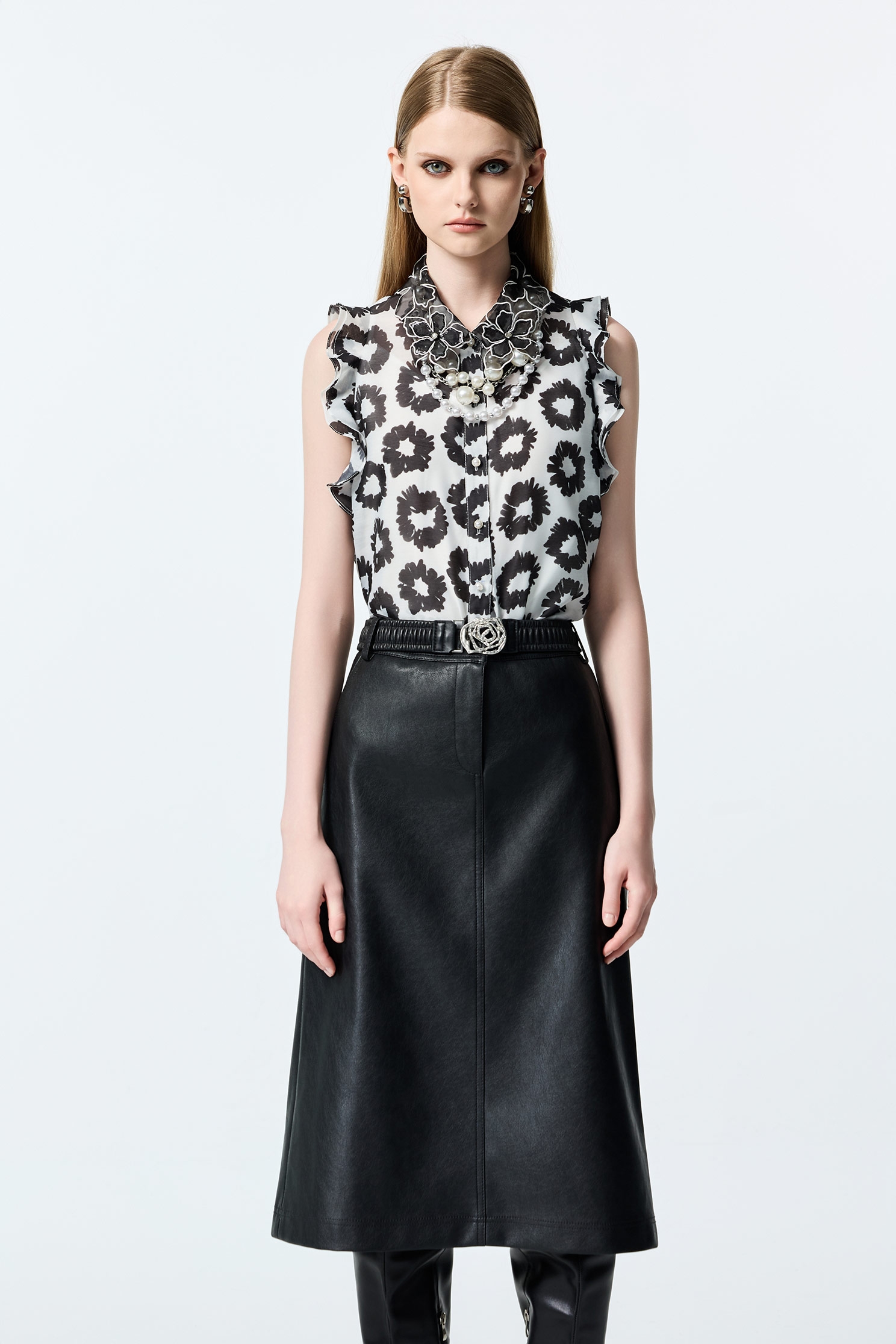 PU A-line SkirtPU A-line Skirt,Leather,Season (AW) Look,Midi skirts,Black skirts