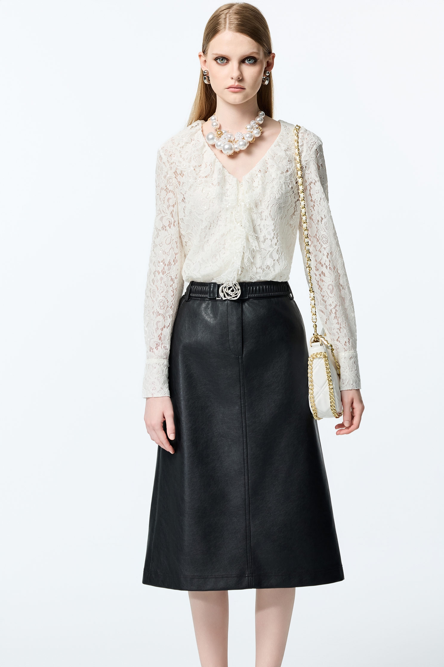 PU A-line SkirtPU A-line Skirt,Leather,Season (AW) Look,Midi skirts,Black skirts