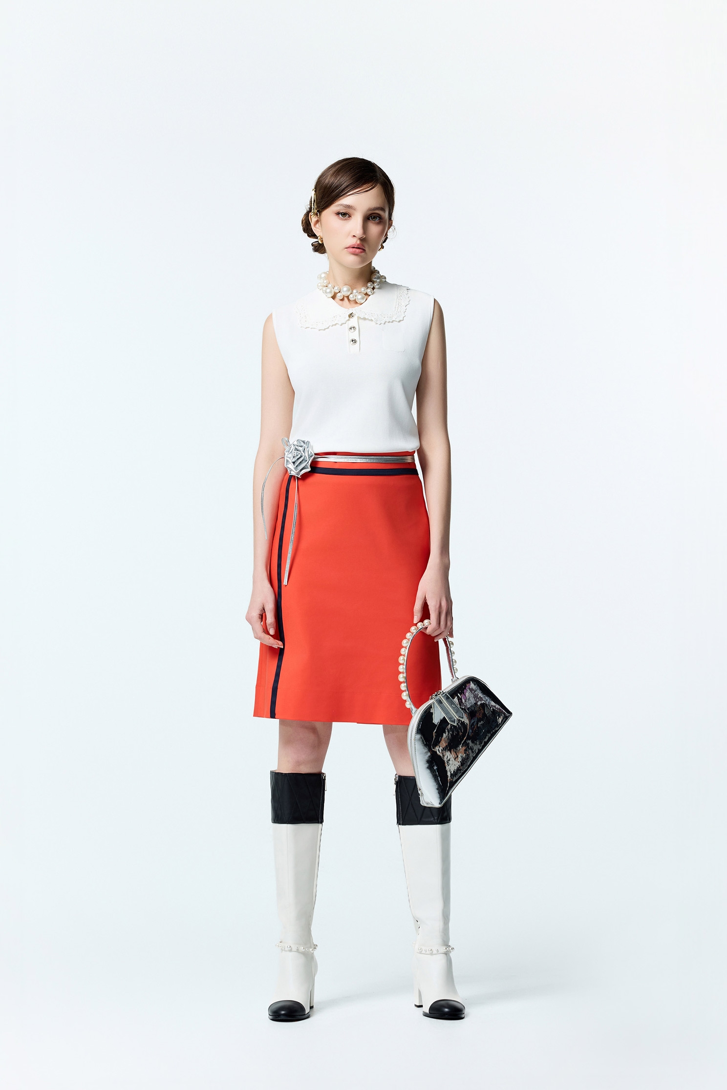 Reddish Orange Midi SkirtReddish Orange Midi Skirt,A-Line skirts,Season (AW) Look