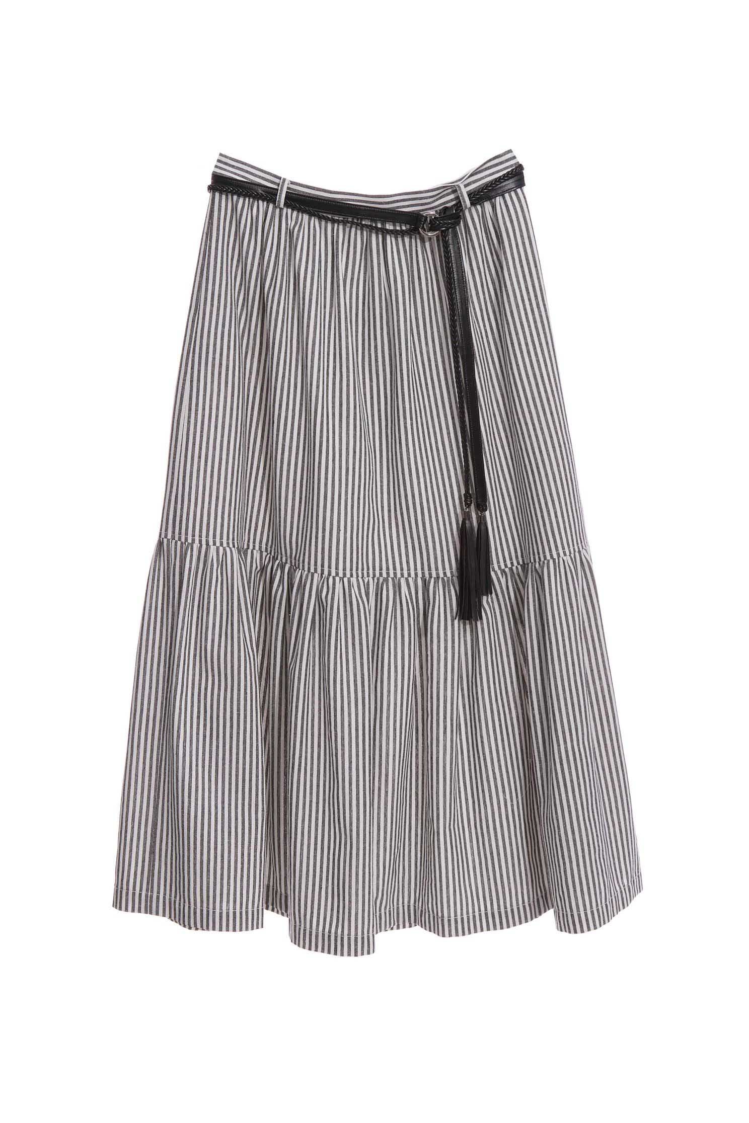 Stripe Tiered Midi SkirtBelted long skirt,Queen,Stripe,Belts,Season (AW) Look,Belts,Midi skirts