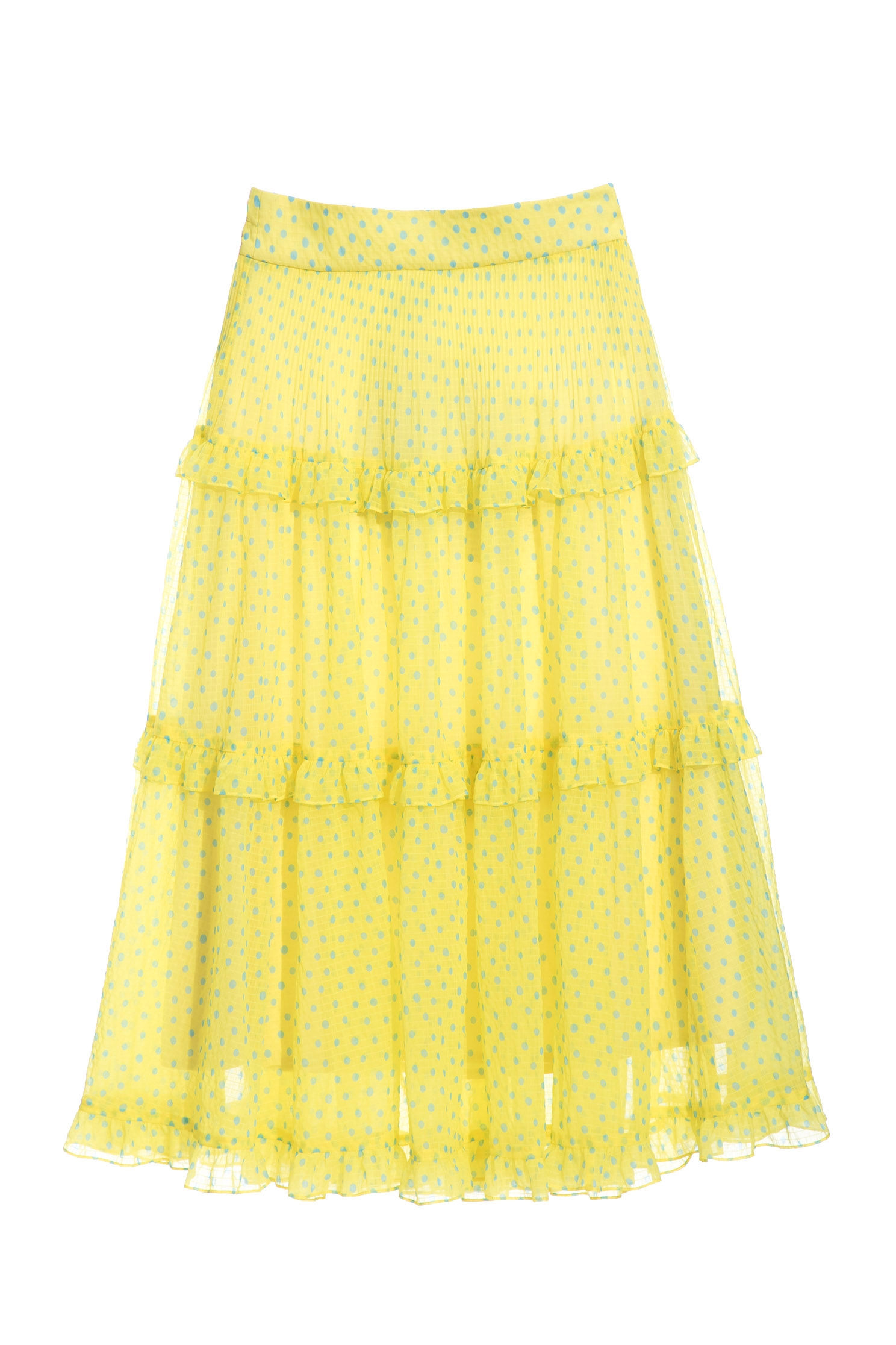 Blue Dotted Print Ruffle Tiered SkirtFlowy long dress with light blue dot,Season (SS) Look,Plaid,Layered skirts,Midi skirts,Chiffon