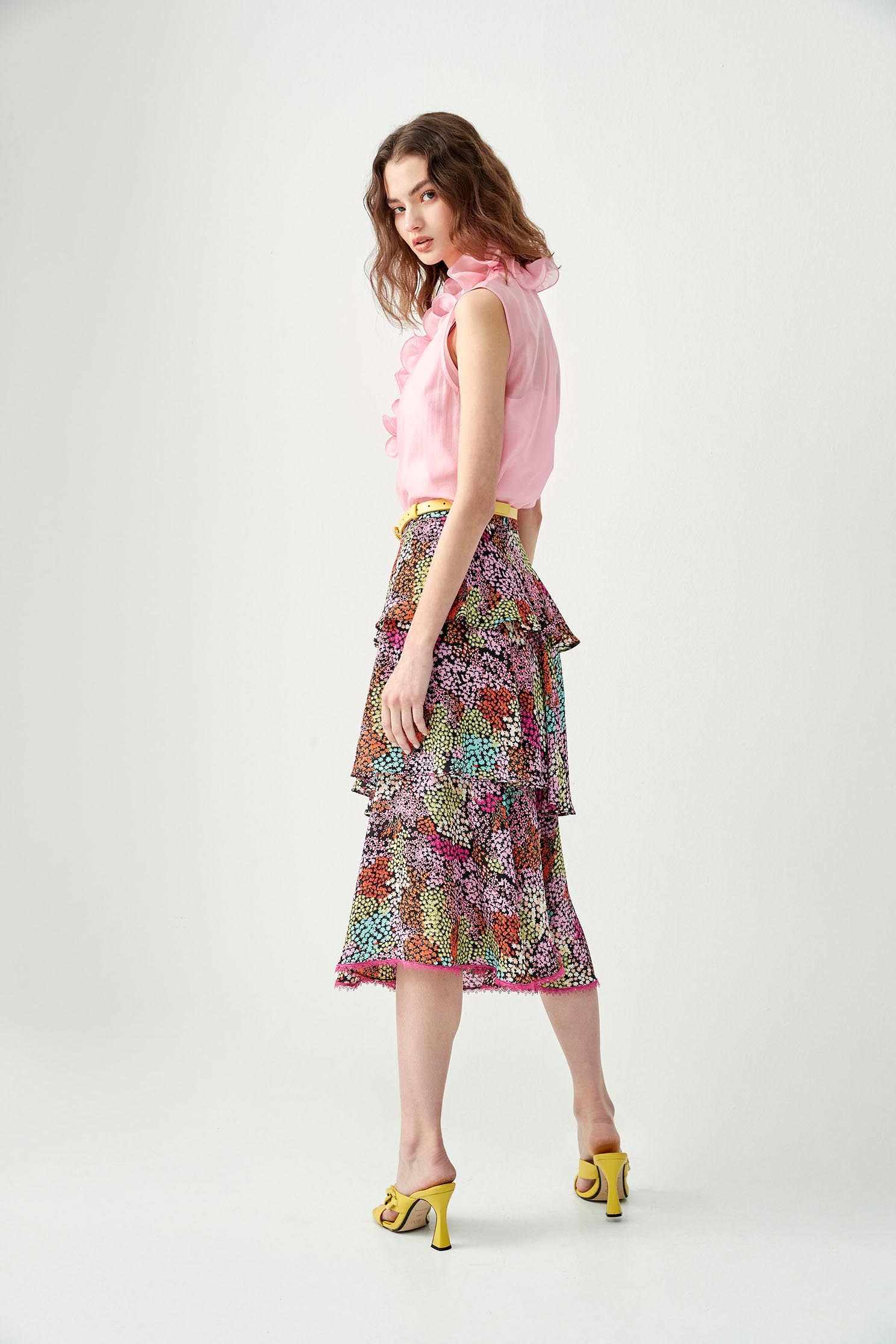 Multicolour Print Layer SkirtMulticolour Print Layer Skirt,Season (SS) Look,Layered skirts,Lace,Midi skirts,Chiffon