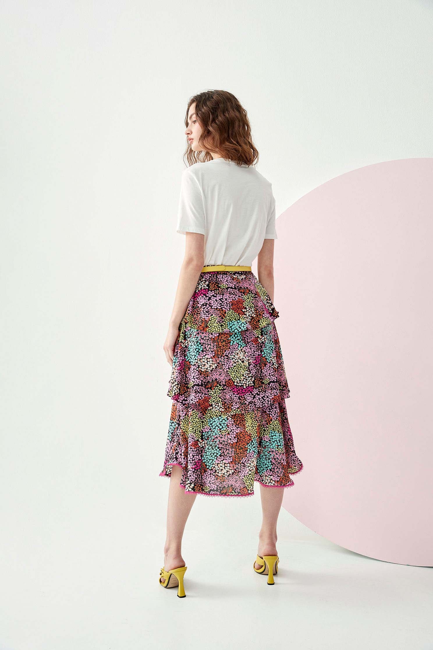 Multicolour Print Layer SkirtMulticolour Print Layer Skirt,Season (SS) Look,Layered skirts,Lace,Midi skirts,Chiffon