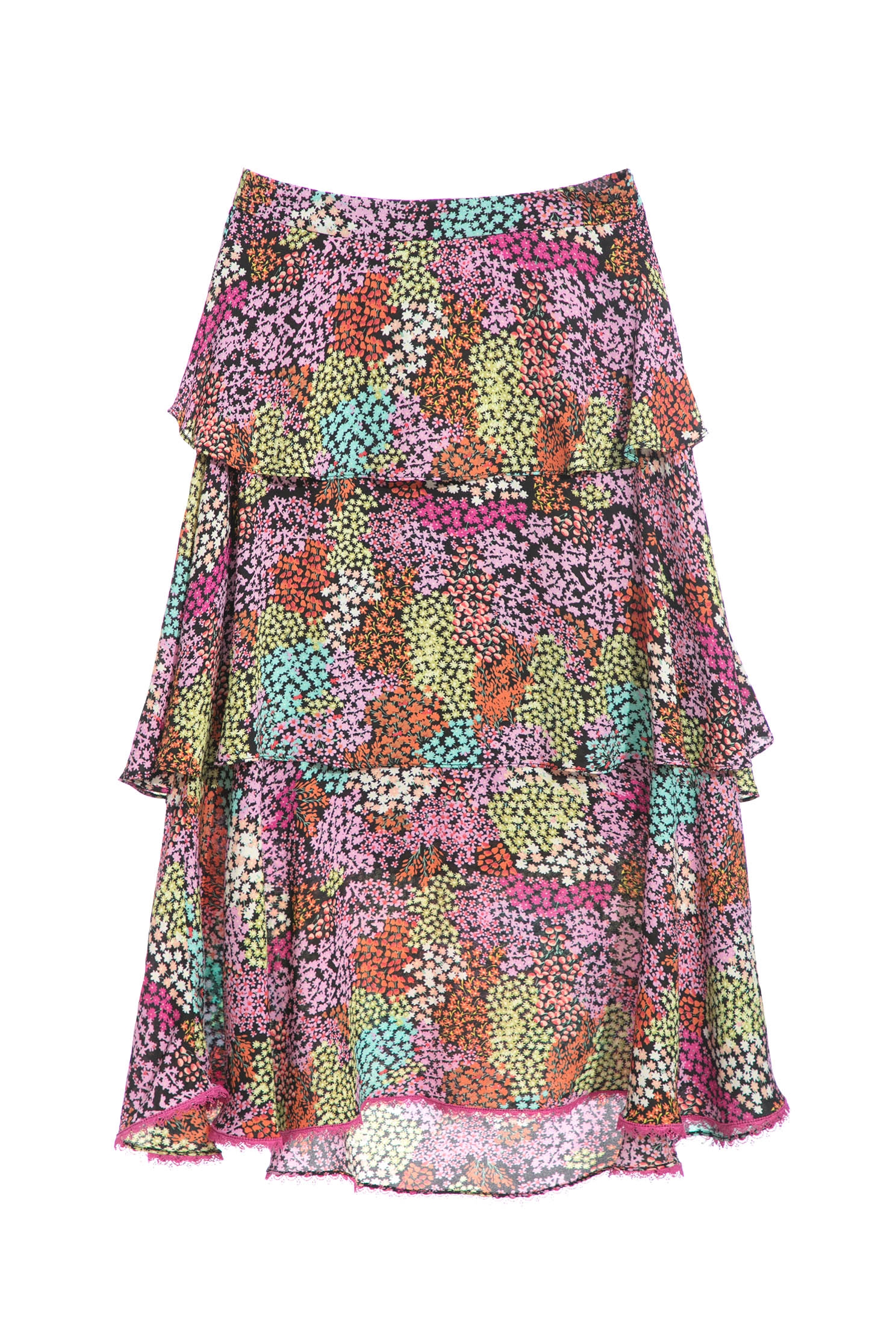 Multicolour Print Layer SkirtMulticolour Print Layer Skirt,Season (SS) Look,Layered skirts,Lace,Midi skirts,Chiffon