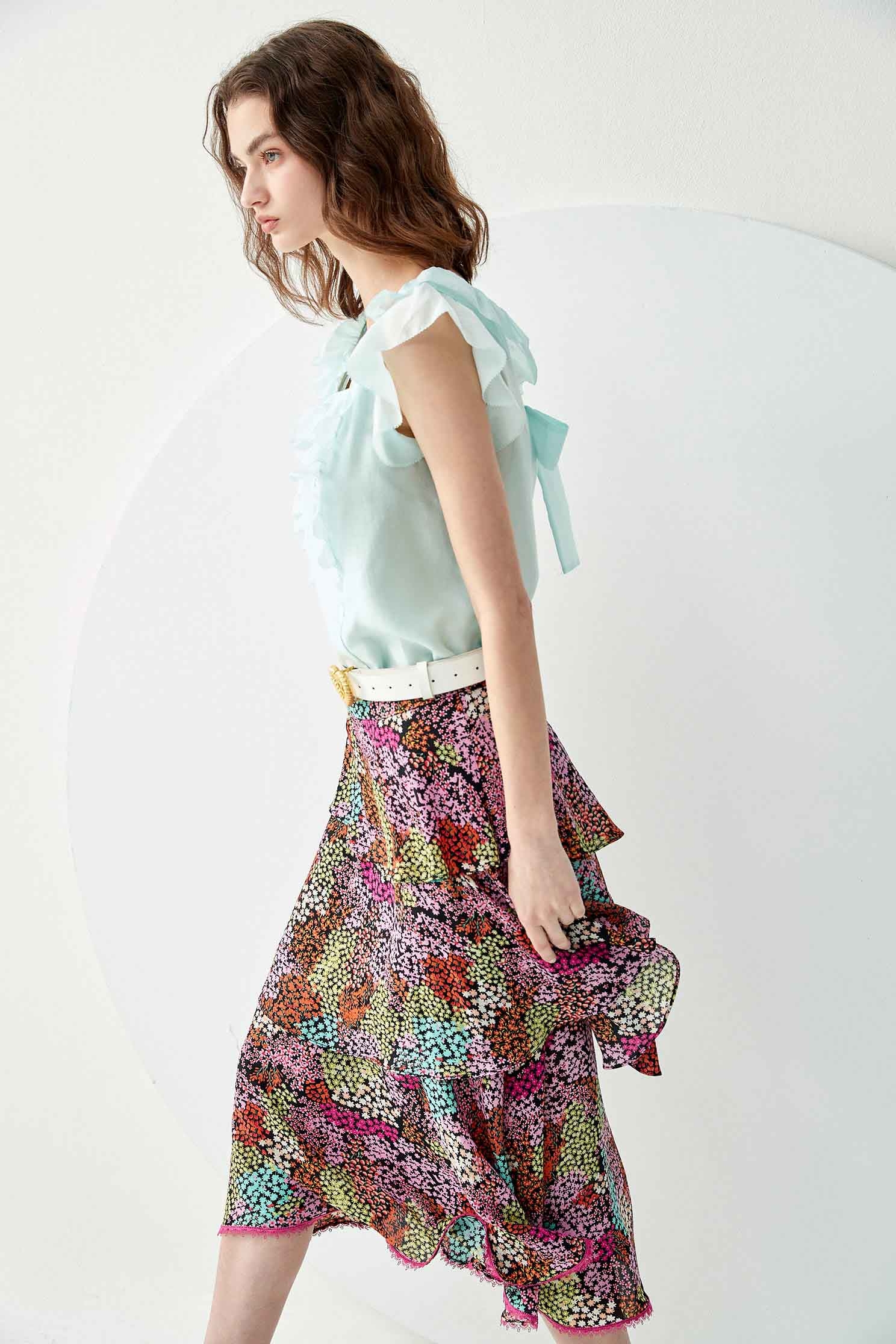 Multicolour Print Layer SkirtMulticolour Print Layer Skirt,Season (SS) Look,Layered skirts,Lace,Midi skirts,Chiffon