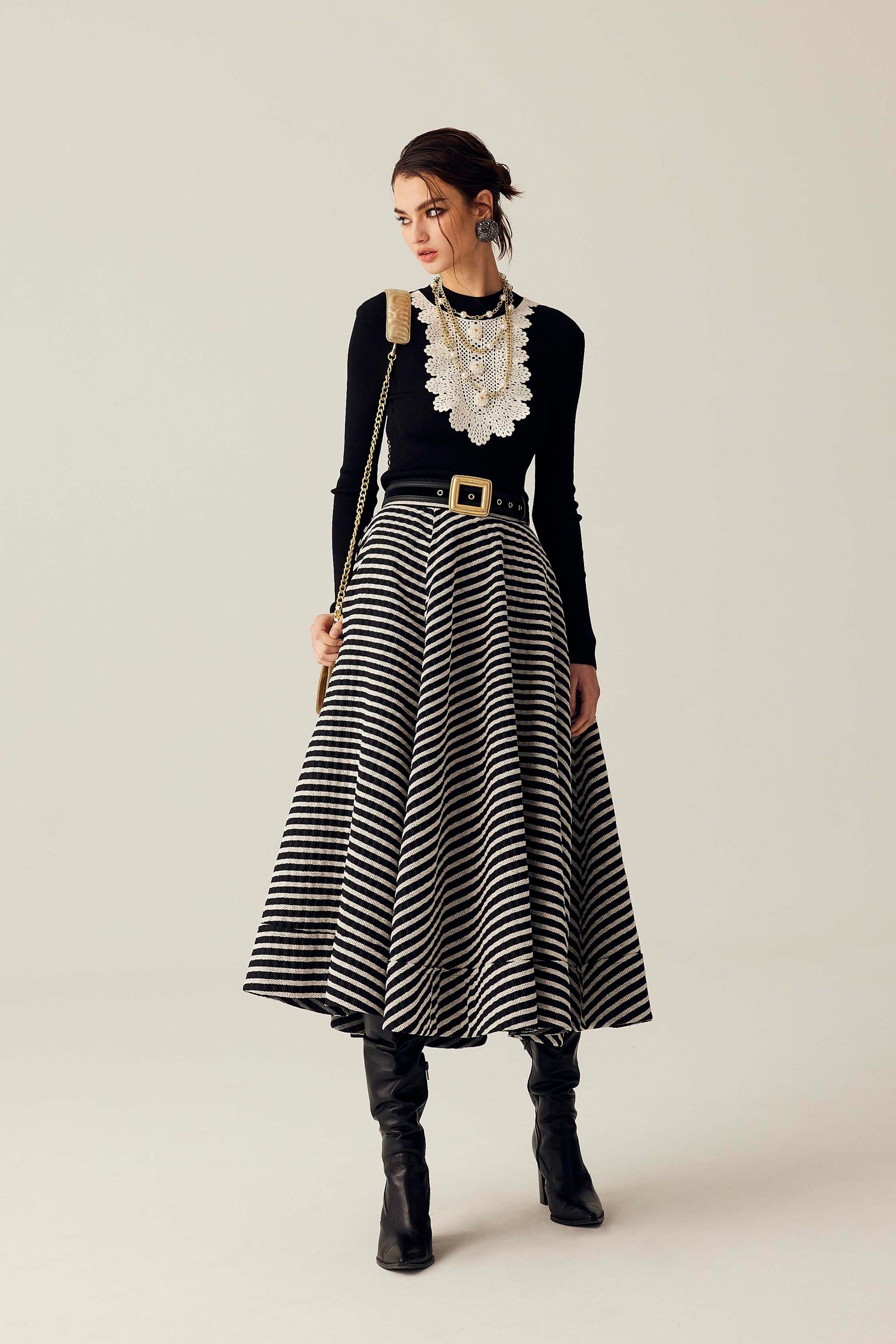 Black White Stripe Circular SkirtBlack White Stripe Circular Skirt,Season (SS) Look,Stripe,Midi skirts