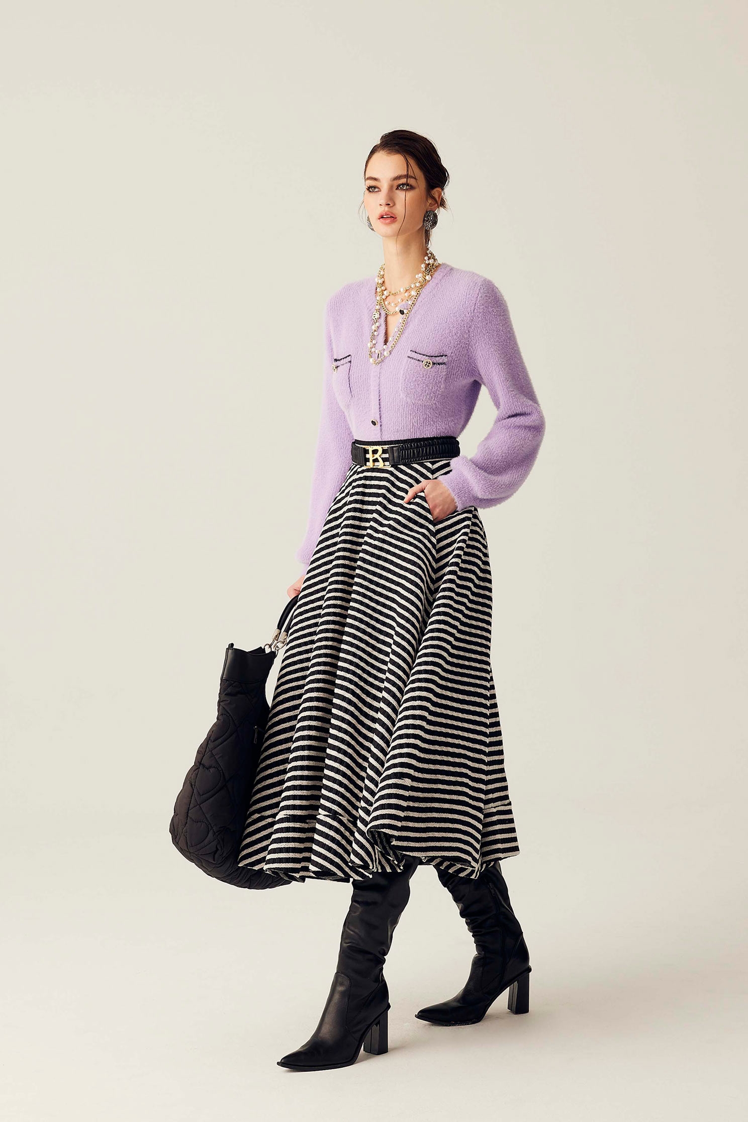 Black White Stripe Circular SkirtBlack White Stripe Circular Skirt,Season (SS) Look,Stripe,Midi skirts