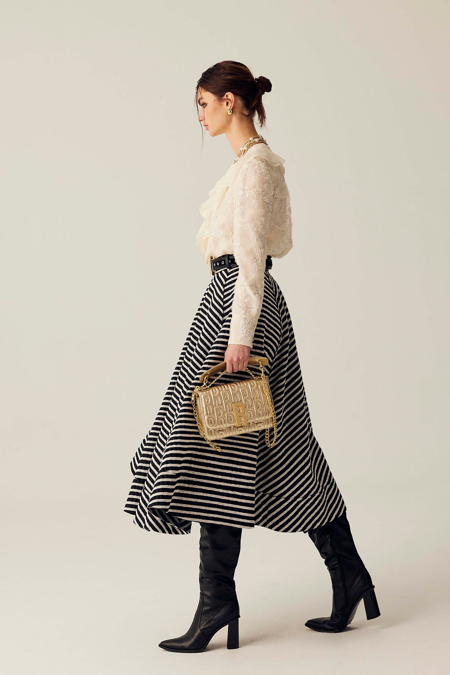 Black White Stripe Circular SkirtBlack White Stripe Circular Skirt,Season (SS) Look,Stripe,Midi skirts