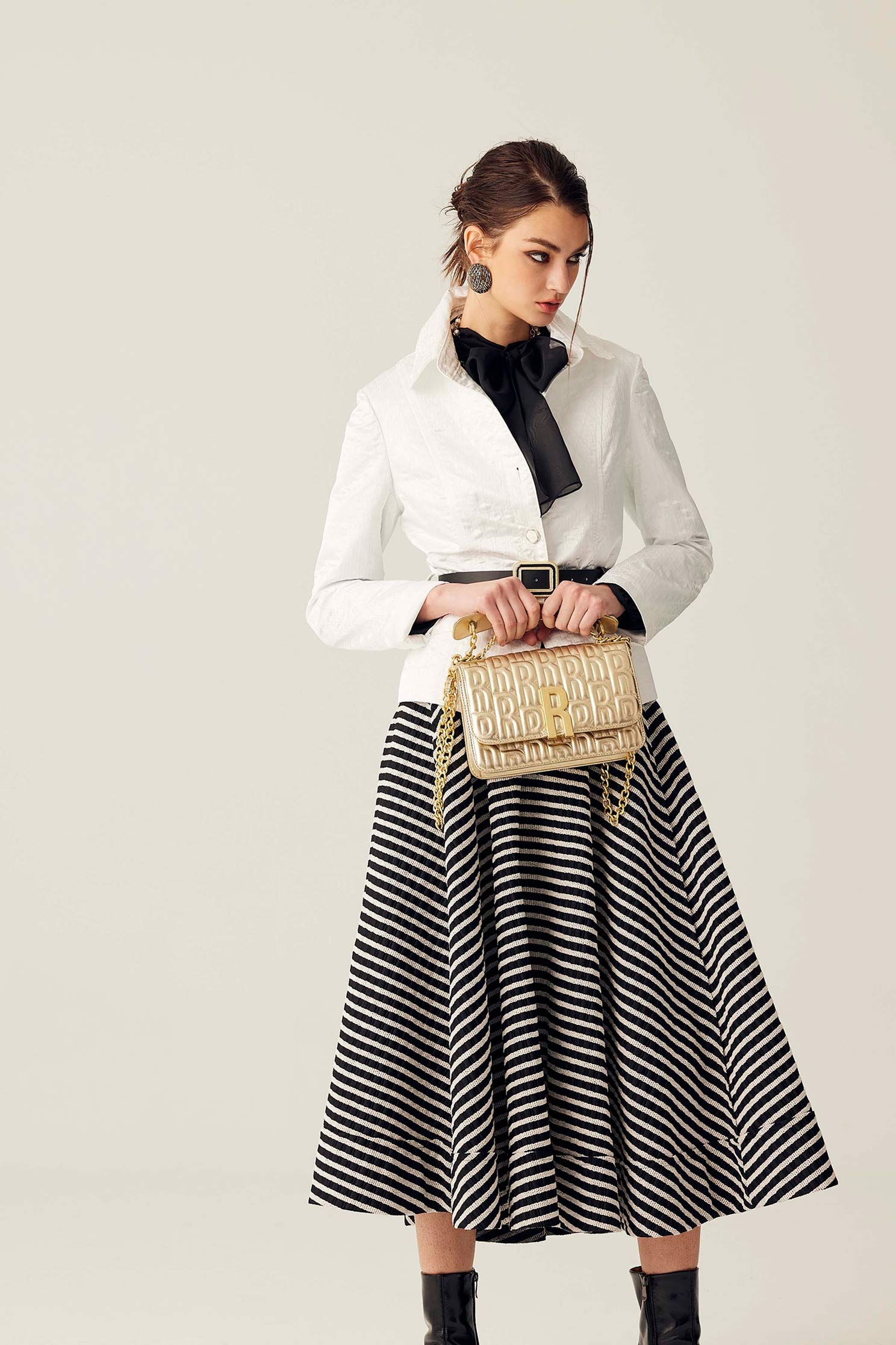 Black White Stripe Circular SkirtBlack White Stripe Circular Skirt,Season (SS) Look,Stripe,Midi skirts