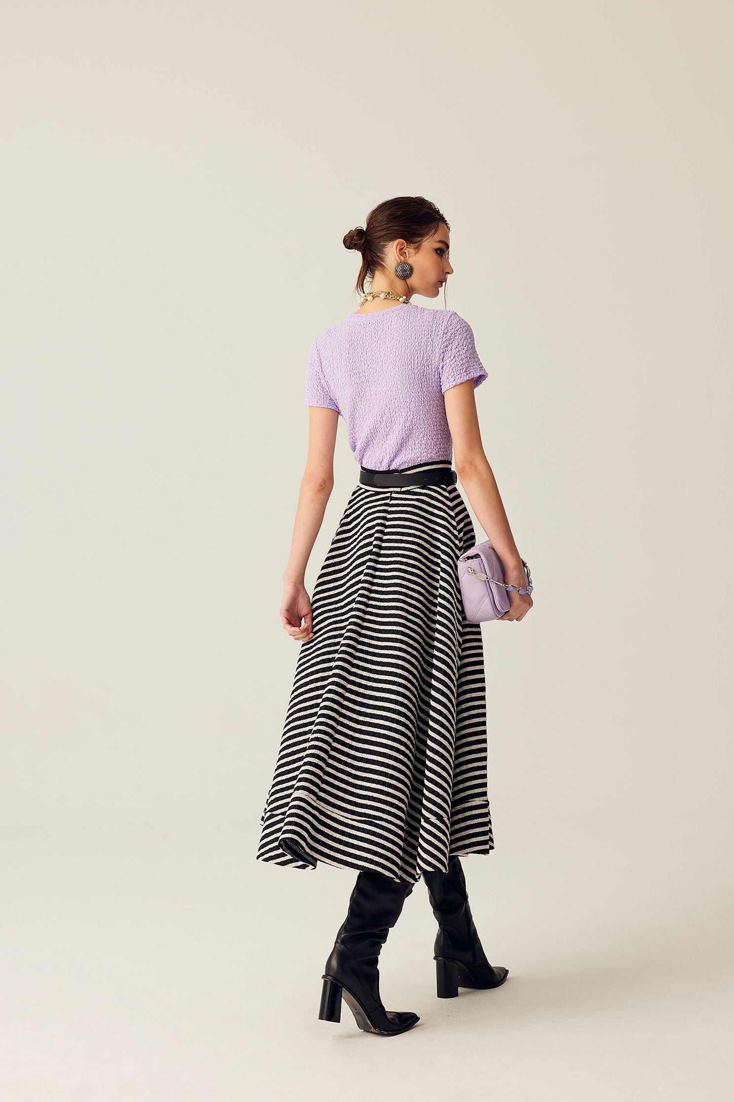 Black White Stripe Circular SkirtBlack White Stripe Circular Skirt,Season (SS) Look,Stripe,Midi skirts